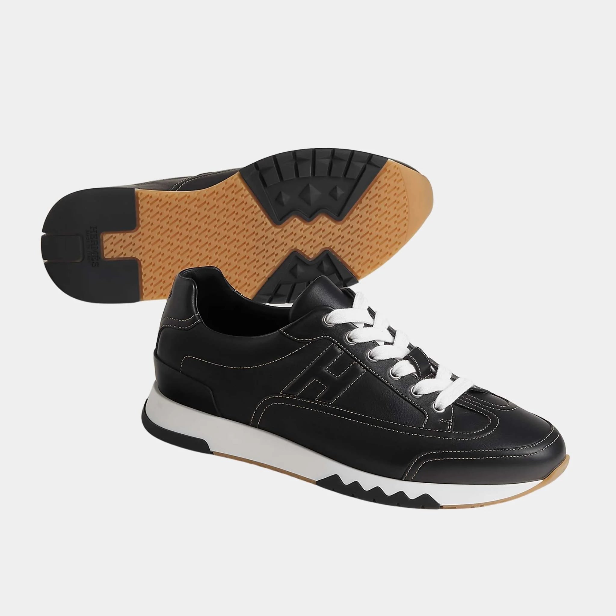 Hermes Trail Sneaker in Calfskin , Black, Front