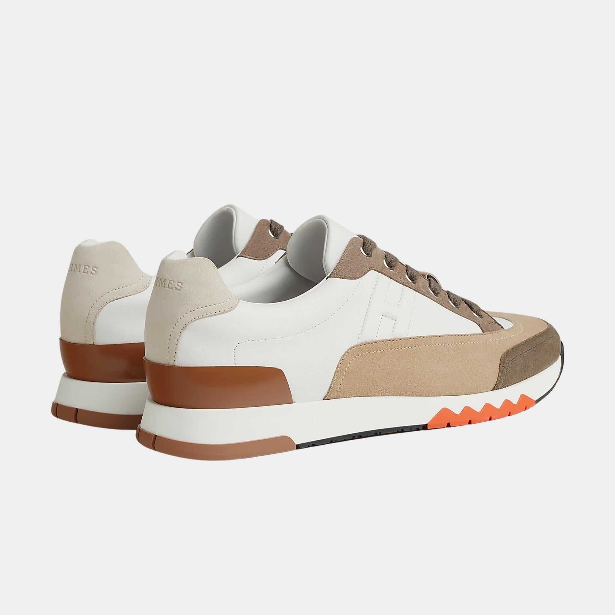 Hermes Trail Sneaker Multicolore Suede and Calfskin, Beige Lin, Back
