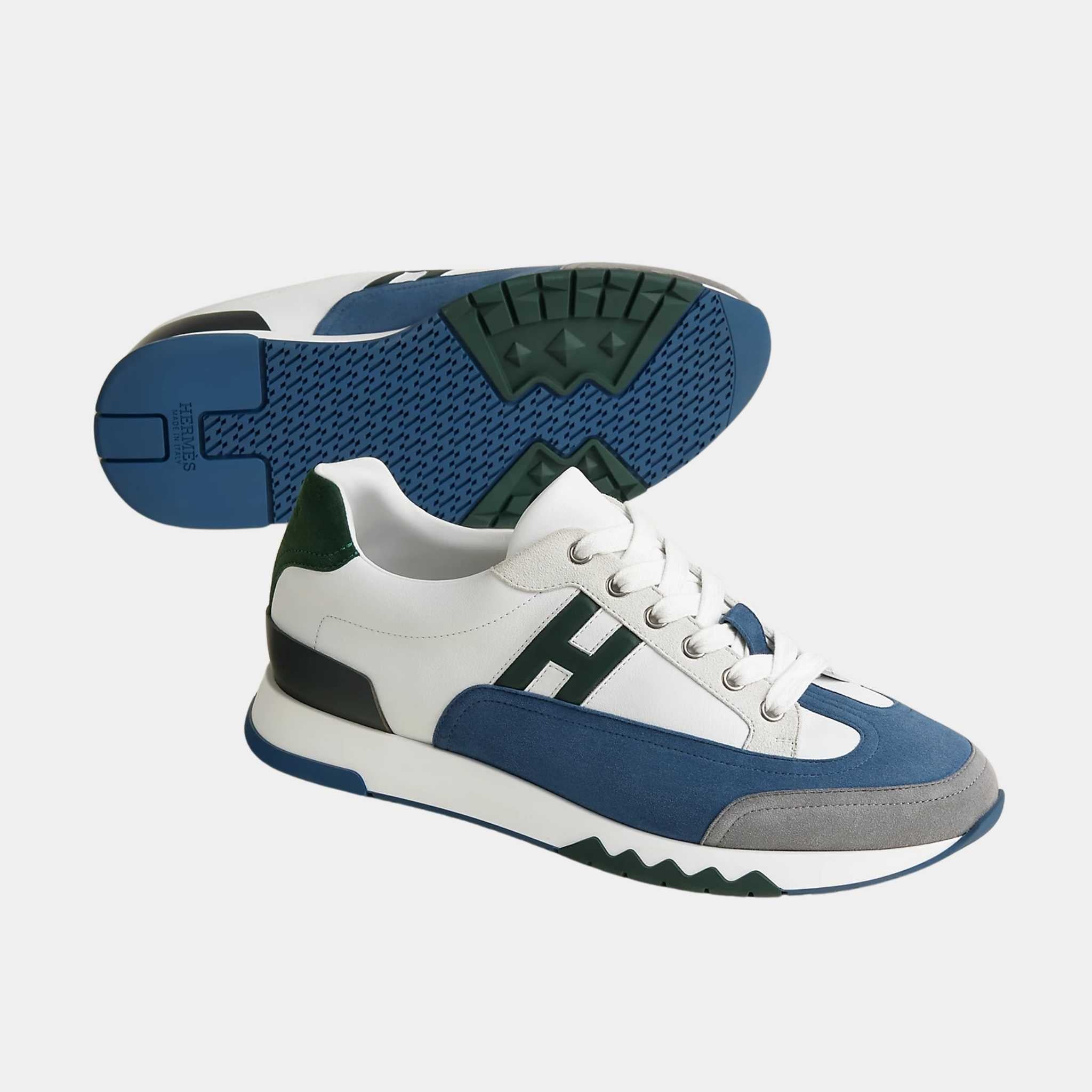 Hermes Trail Sneaker Multicolore Suede and Calfskin, Bleu Turquin, Front