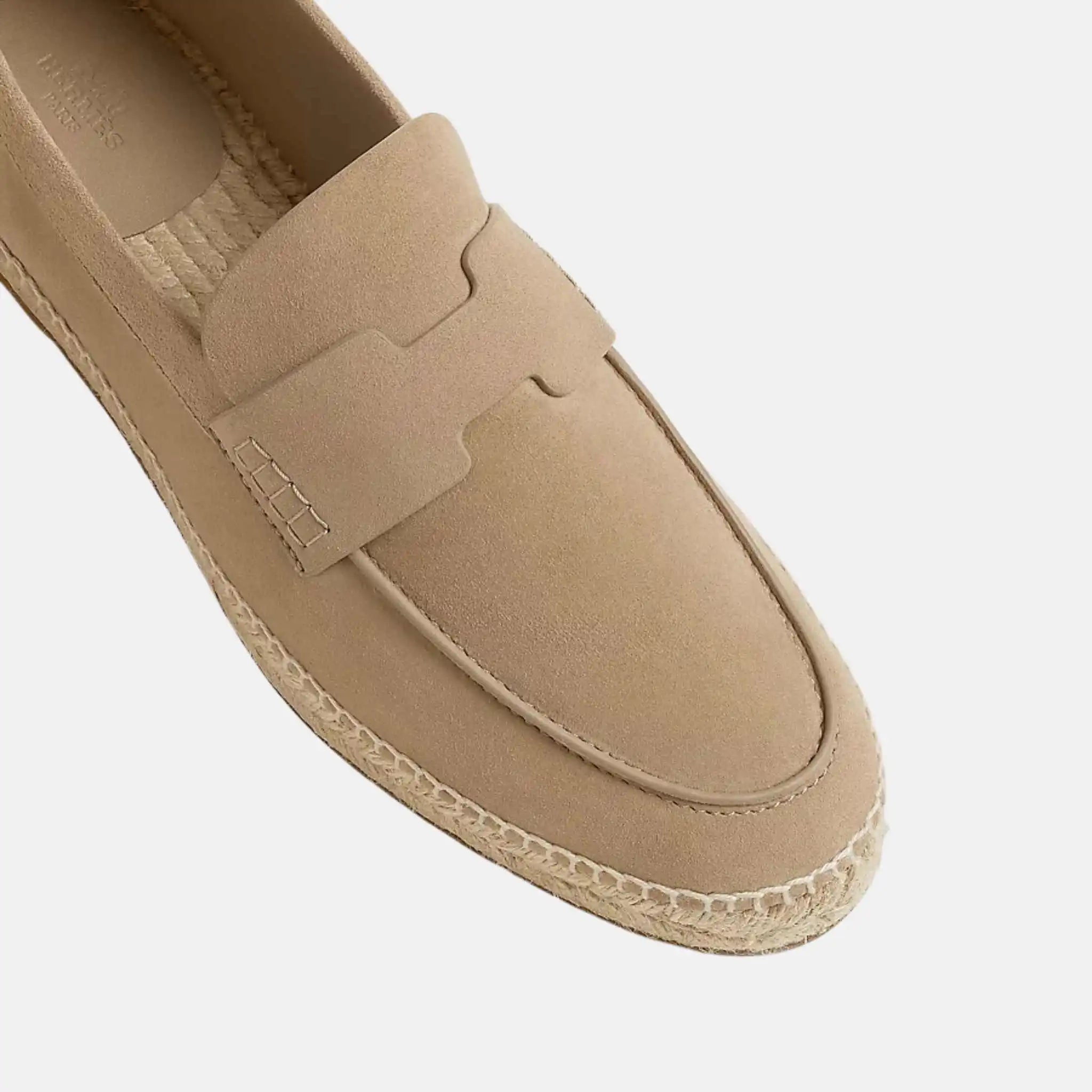 Hermes Trip Espadrille in Suede Goatskin, Beige Sable, Top