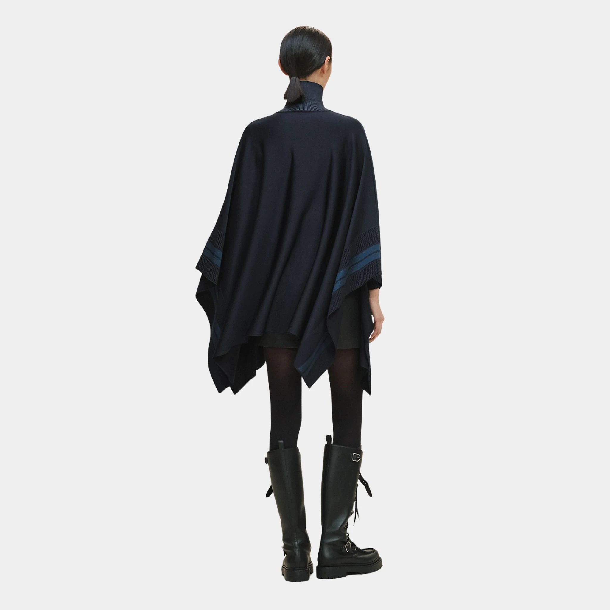 Hermes Two-tone Poncho, Bleu Noir, Back