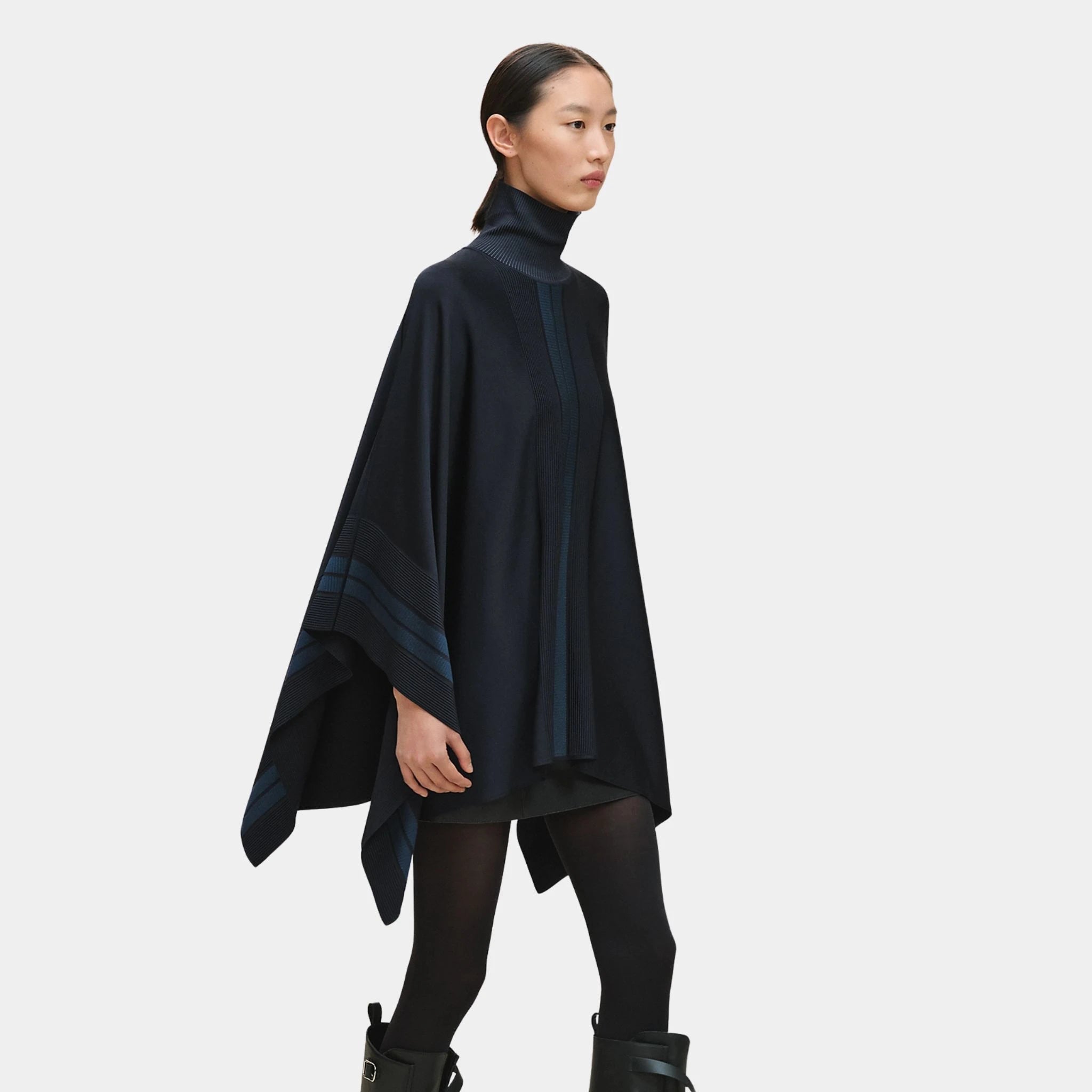 Hermes Two-tone Poncho, Bleu Noir, Side