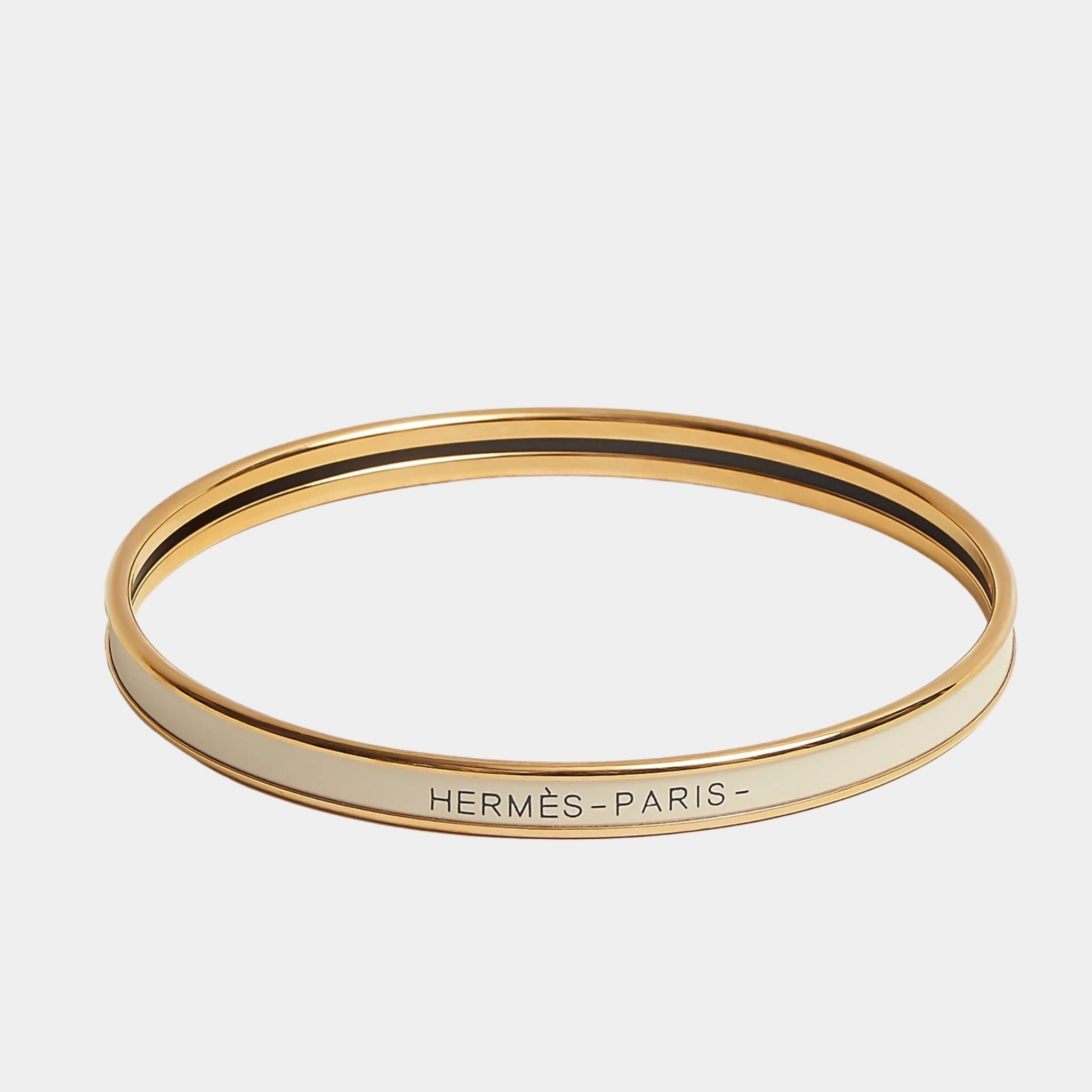Hermes Uni Bangle in Enamel Gold Plated, Creme