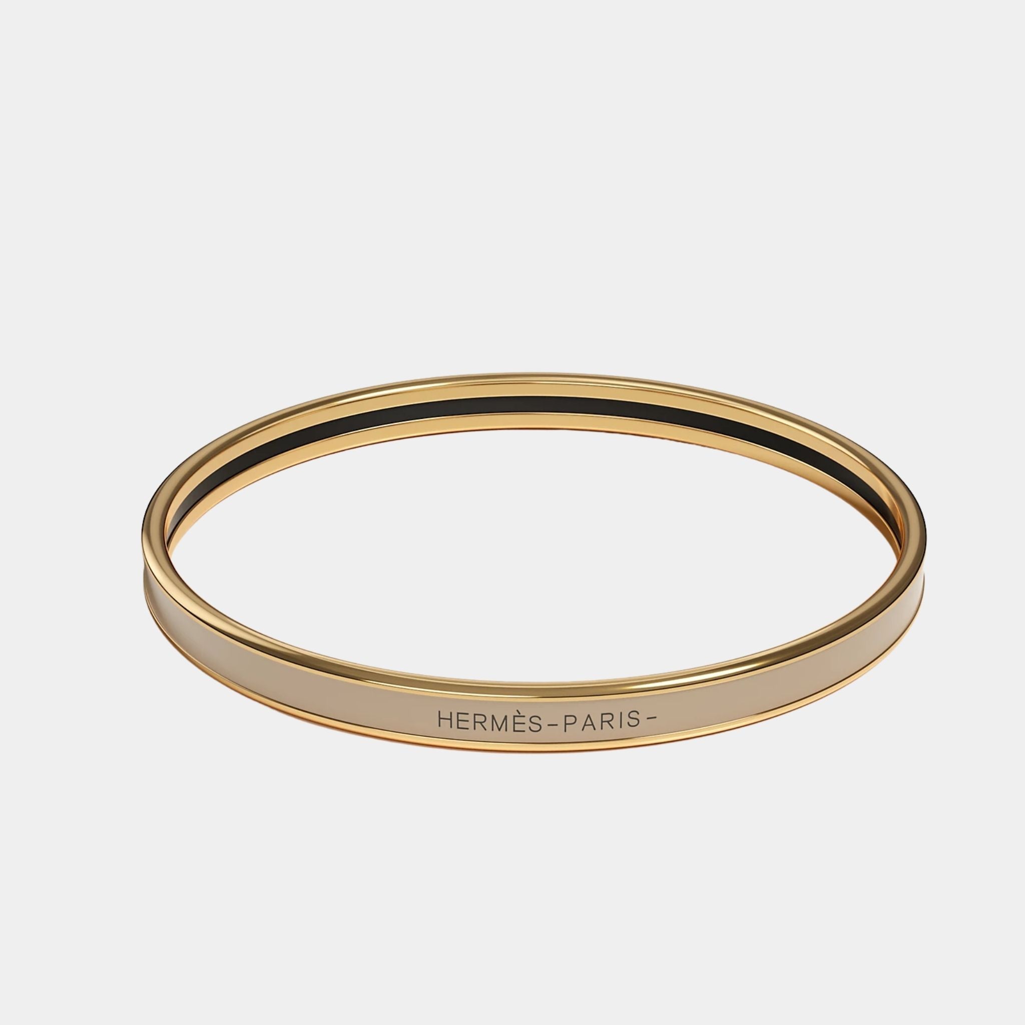 Hermes Uni Bangle in Enamel Gold Plated, Marron Glace