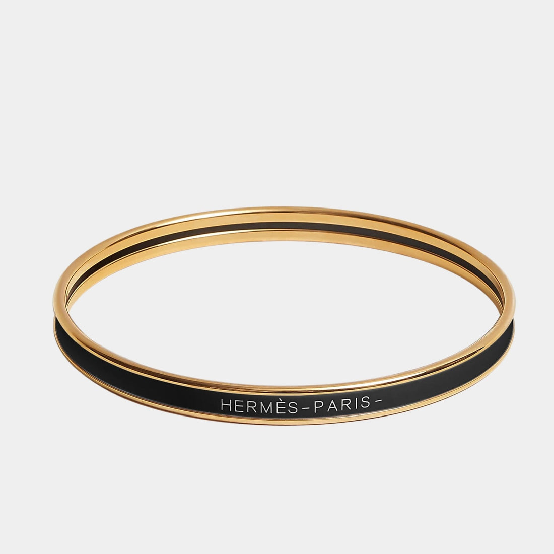 Hermes Uni Bangle in Enamel Gold Plated, Noir