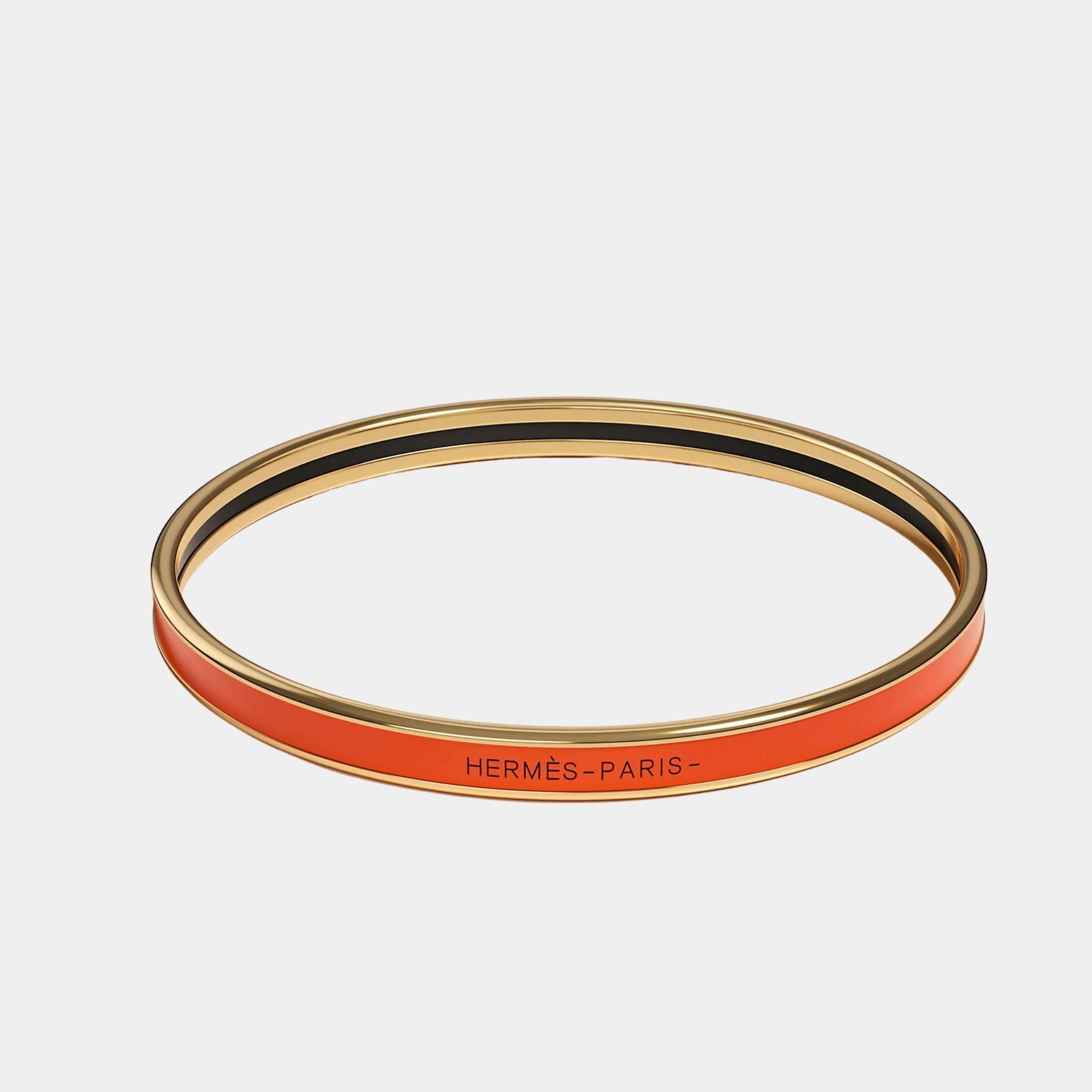 Hermes Uni Bangle in Enamel Gold Plated, Orange