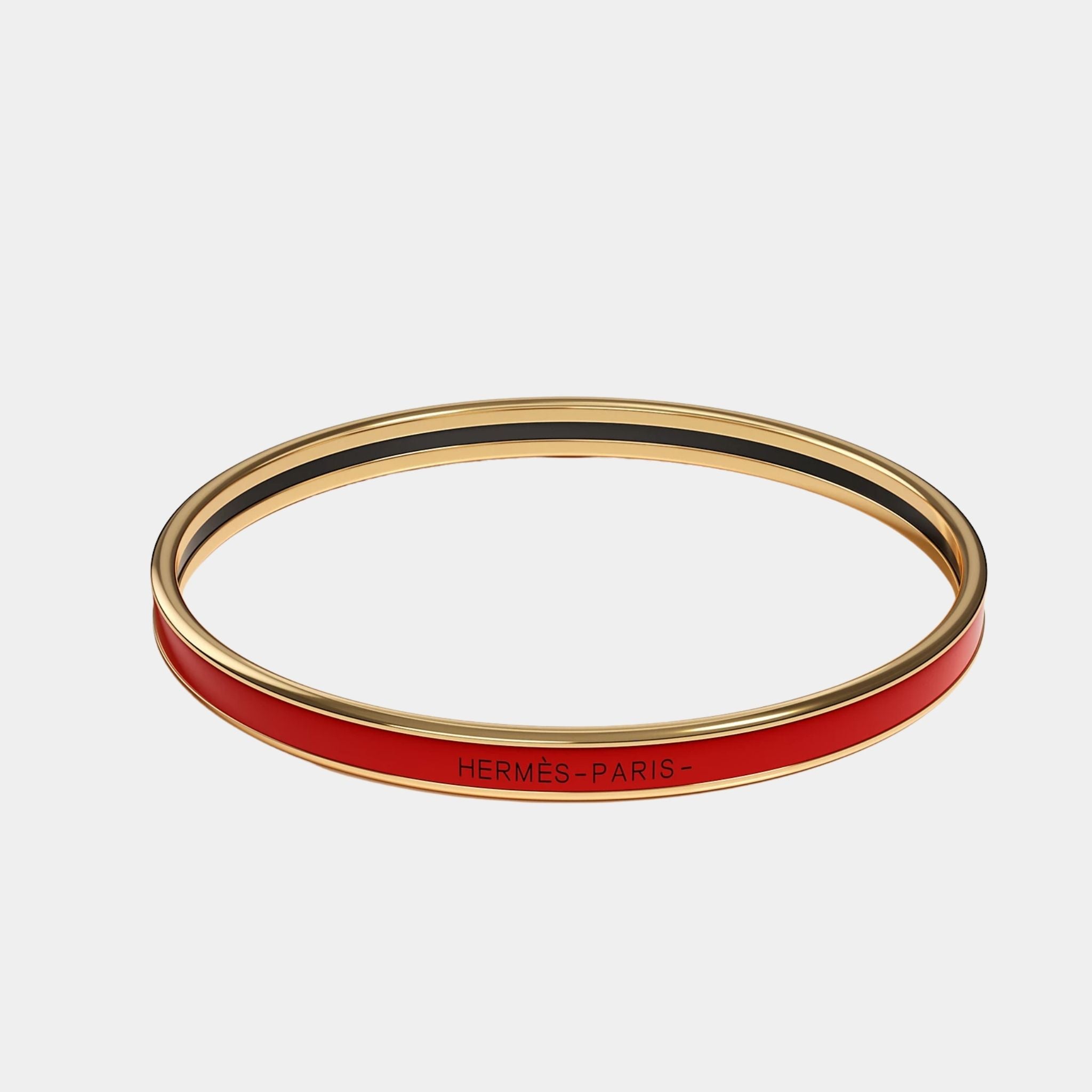 Hermes Uni Bangle in Enamel Gold Plated, Rouge Amarante