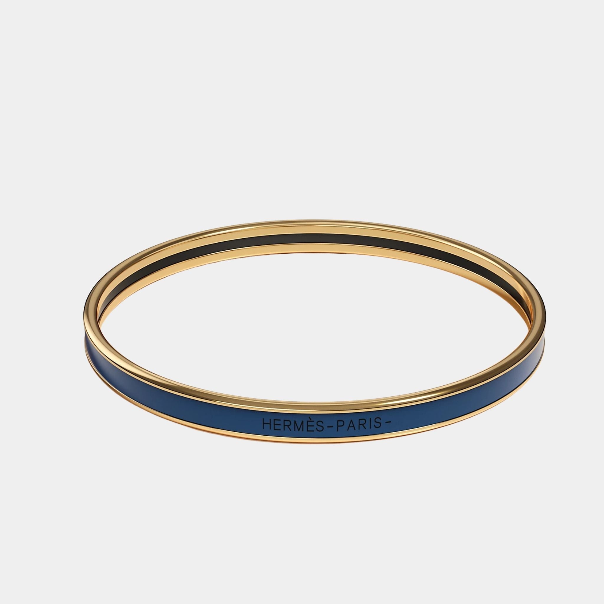 Hermes Uni Bangle in Enamel Gold Plated, Ultramarine