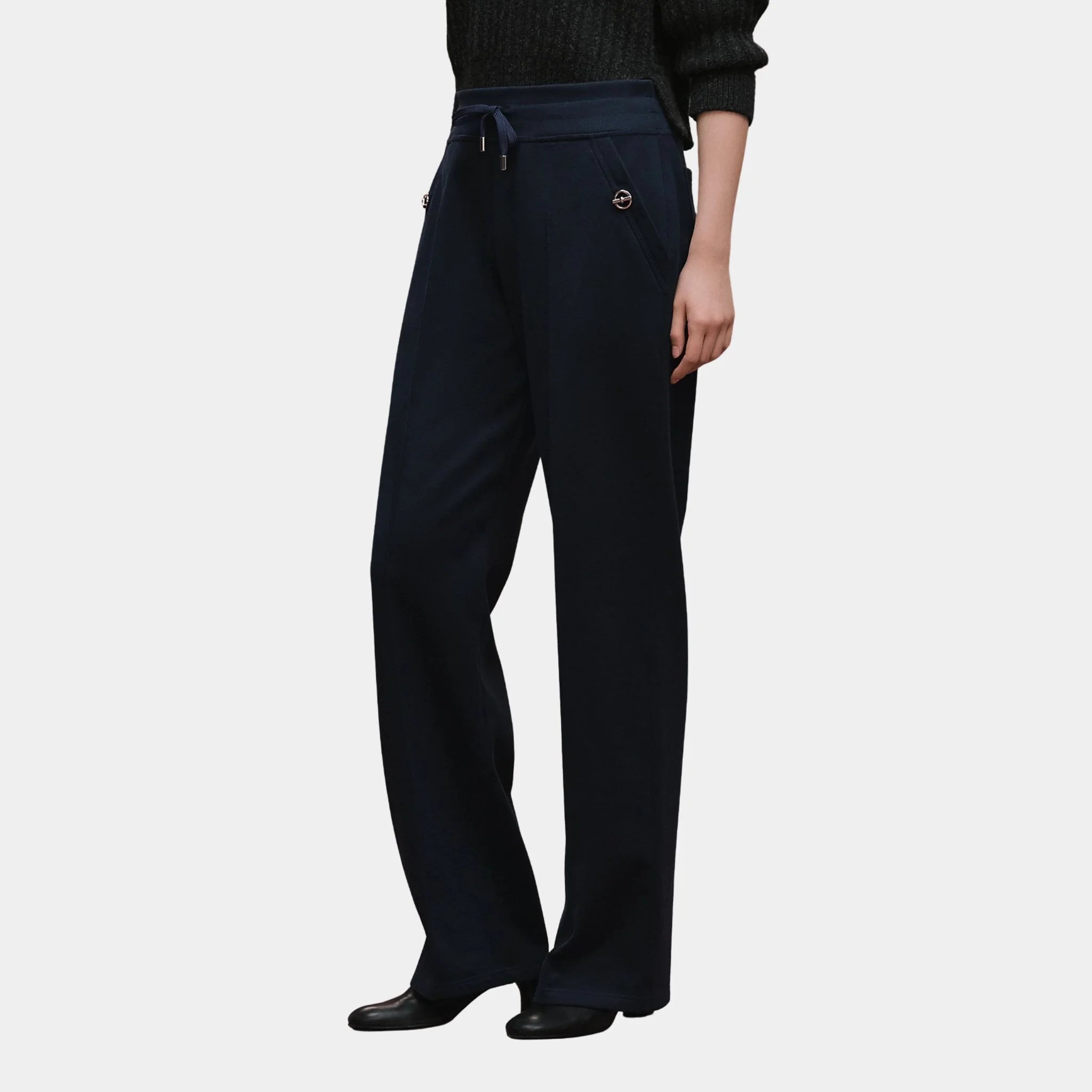 Hermes Wide-legged Pants in Plain Fleece, Bleu Marine, Front
