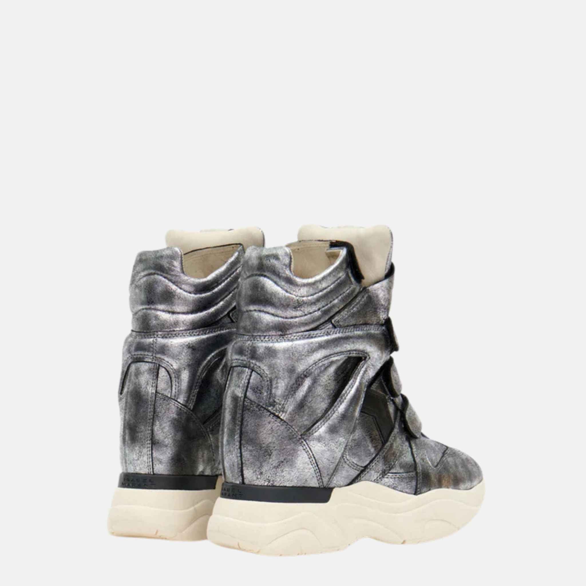 Isabel Marant Balskee Wedge Sneakers In Metallic Leather, Back