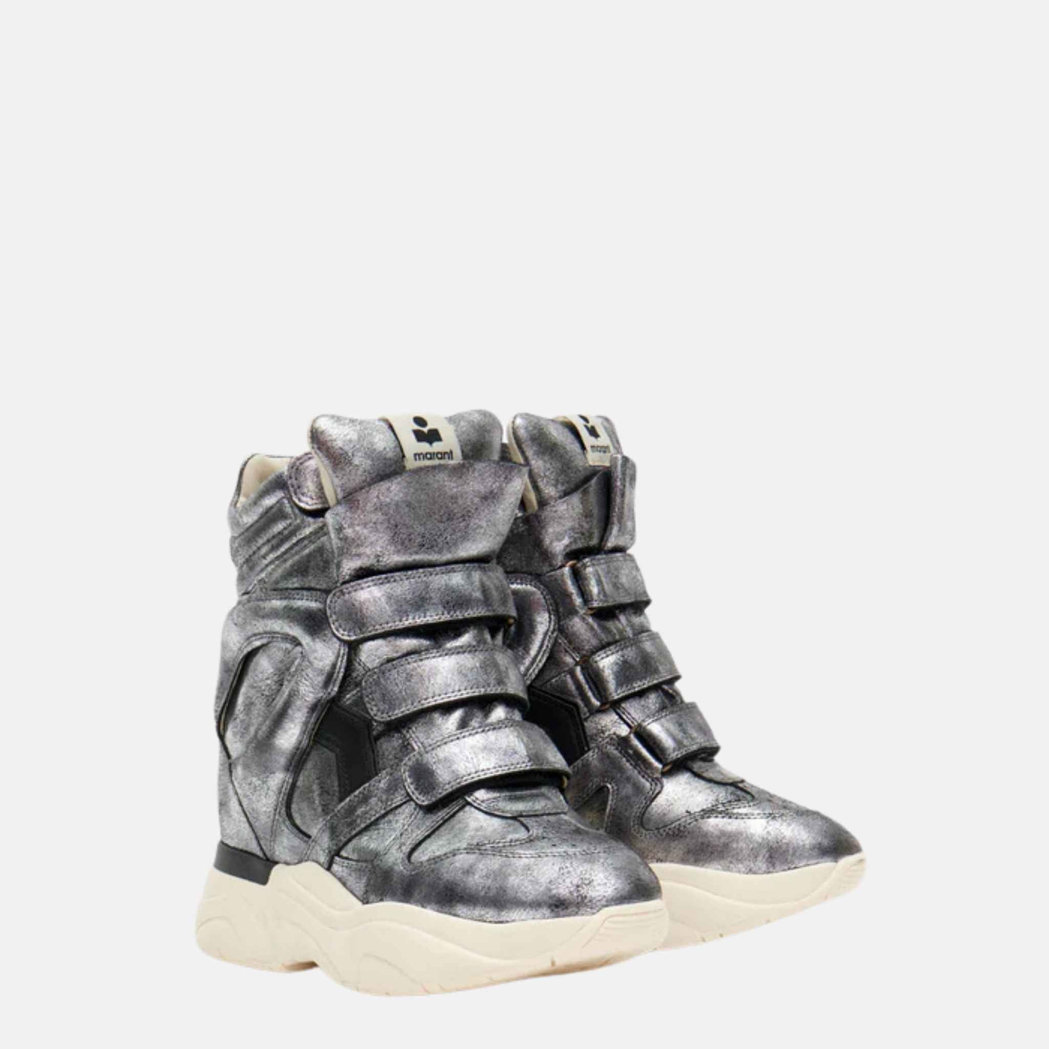 Isabel Marant Balskee Wedge Sneakers In Metallic Leather, Front