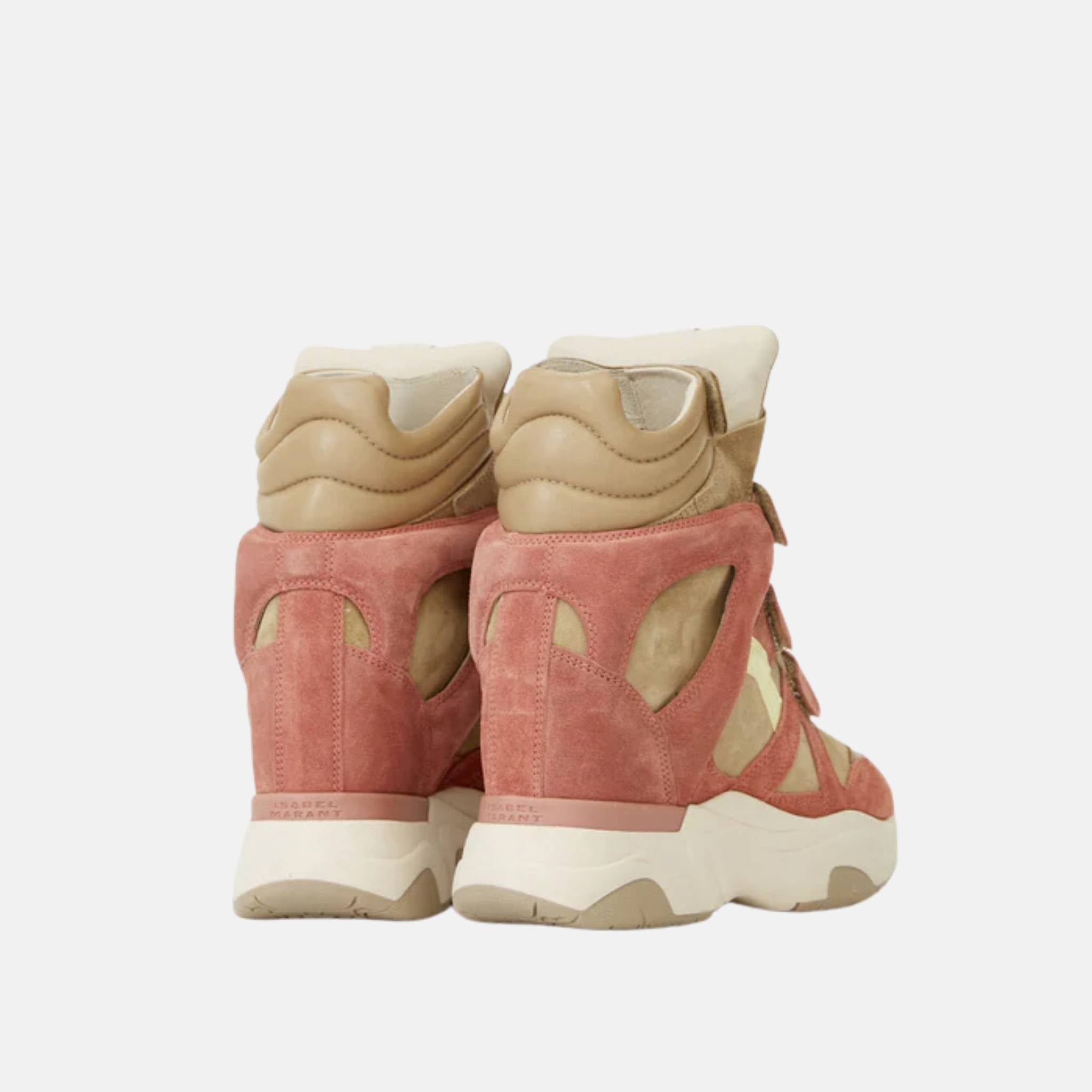 Isabel Marant Balskee Wedge Sneakers In Suede Calfskin Leather, Pink, Back