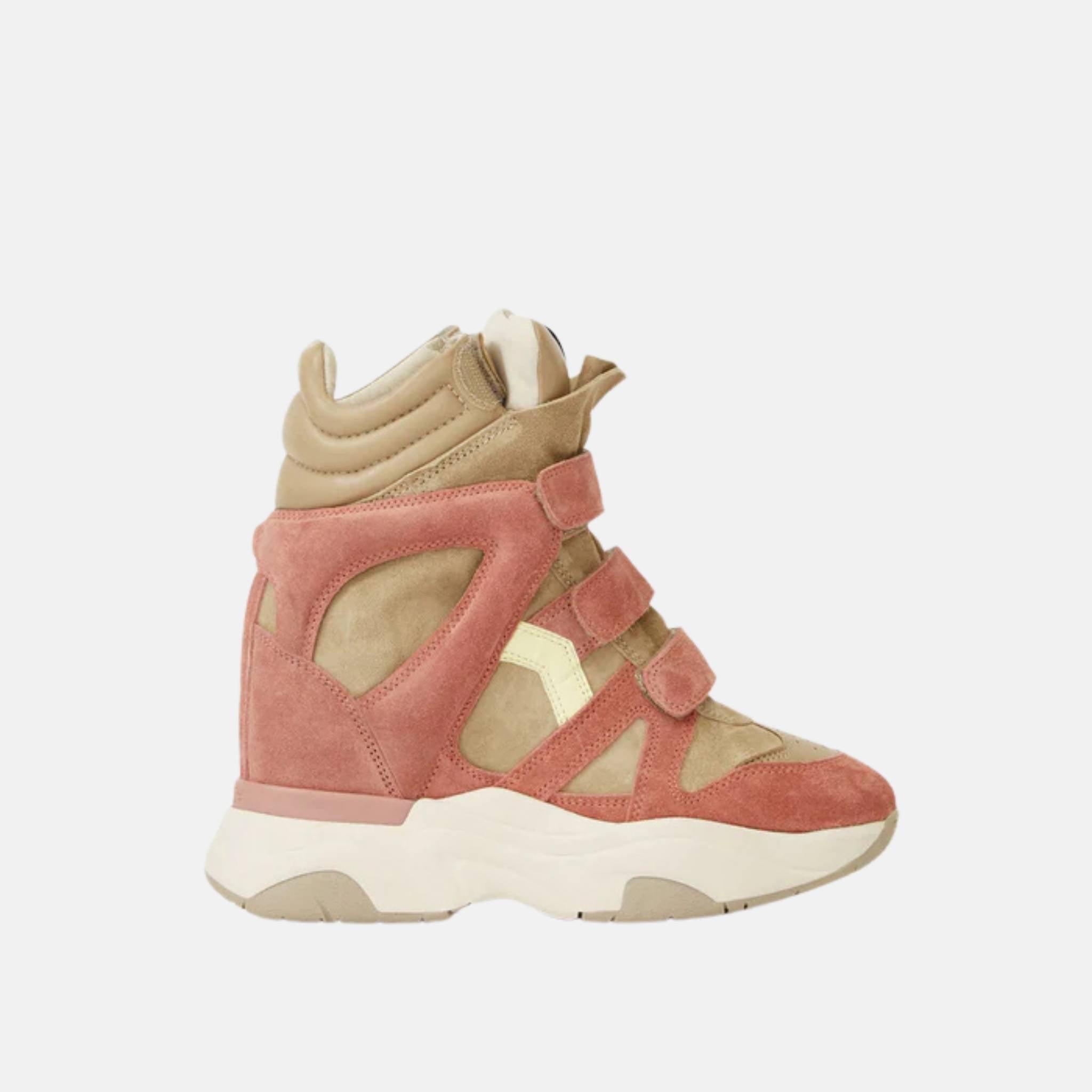 Isabel Marant Balskee Wedge Sneakers In Suede Calfskin Leather, Pink, Side