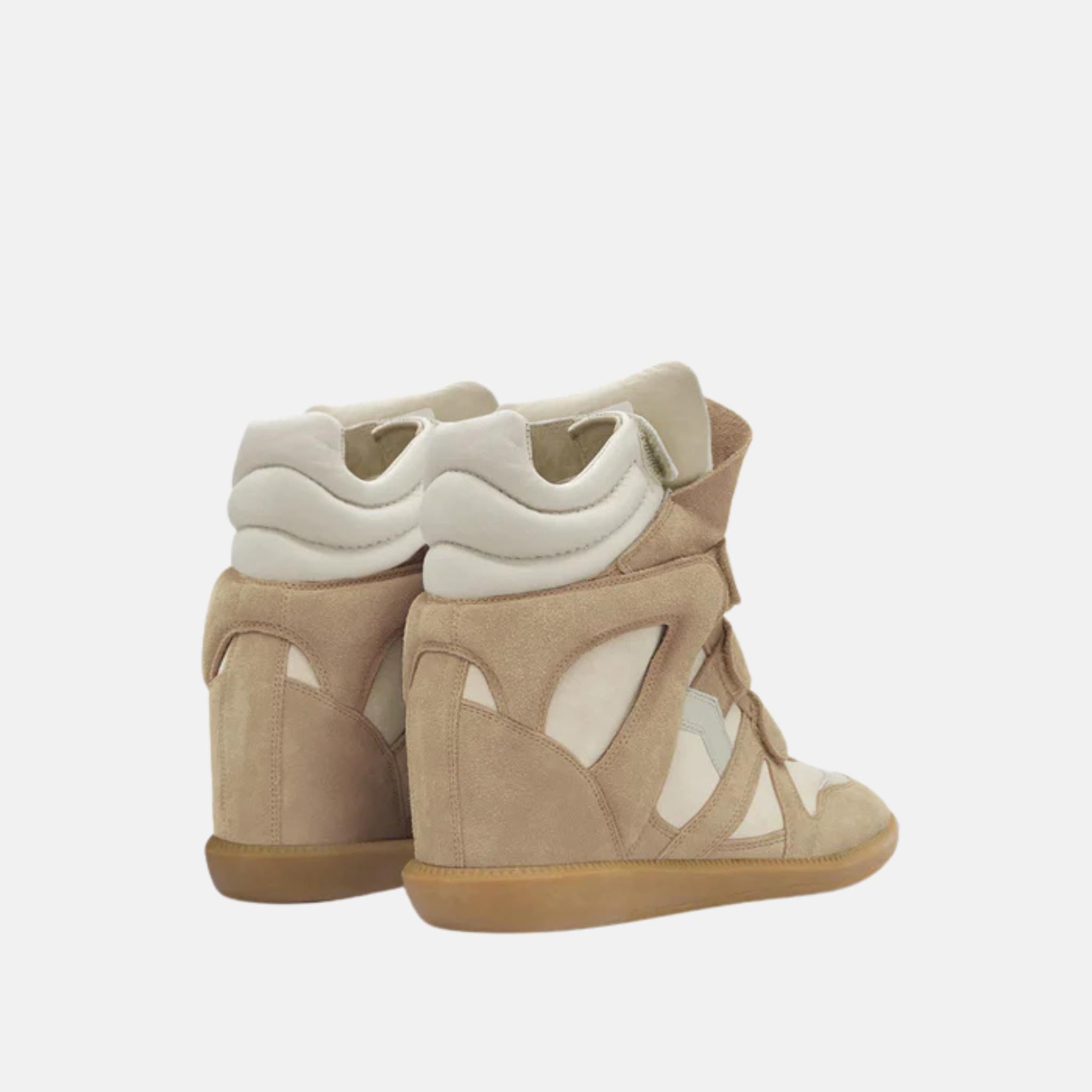 Isabel Marant Bekett Wedge Sneakers In Suede Calfskin Leather, Beige, Back