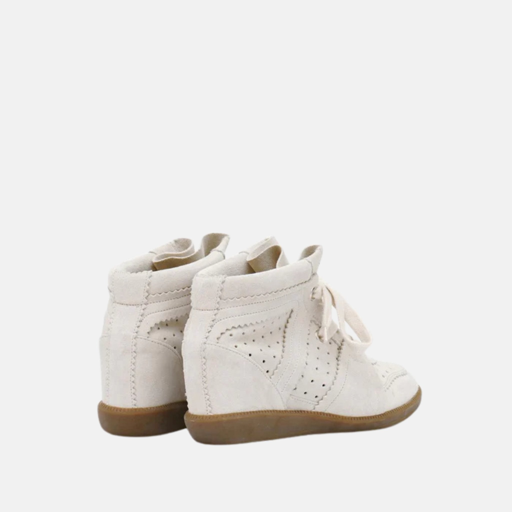 Isabel Marant Bobby Wedge Sneakers In Suede Leather, Chalk, Back