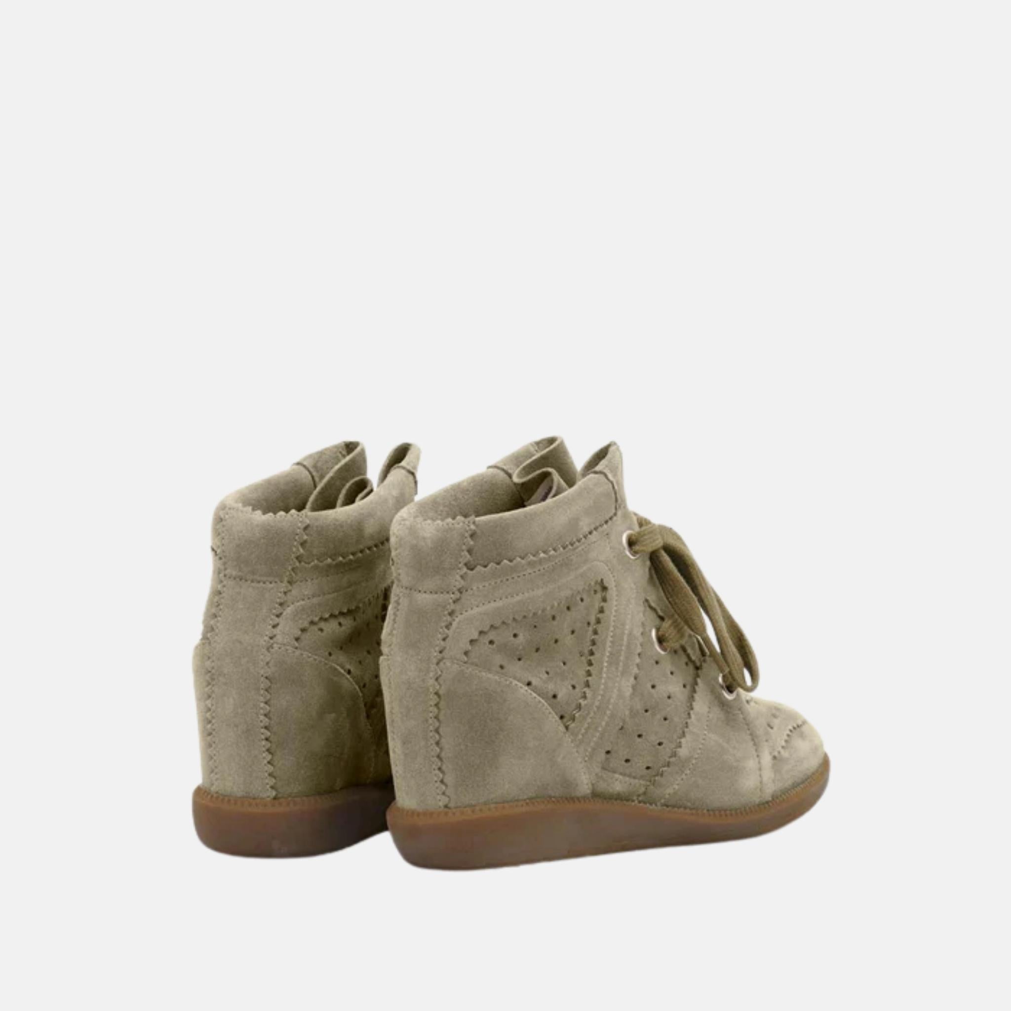 Isabel Marant Bobby Wedge Sneakers In Suede Leather, Taupe, Back