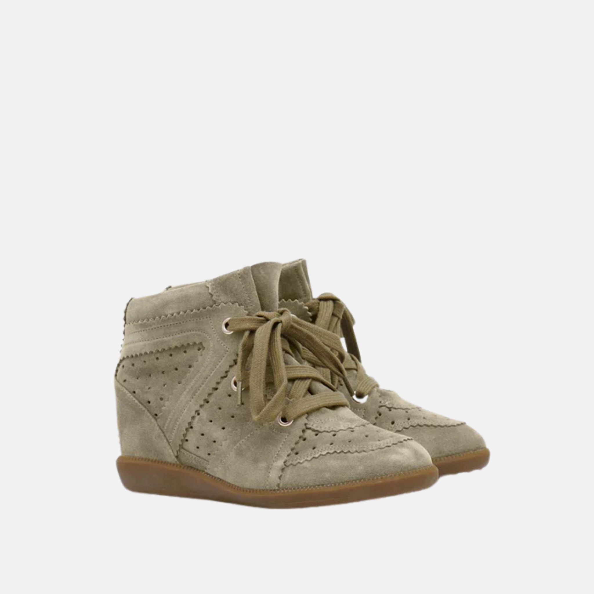 Isabel Marant Bobby Wedge Sneakers In Suede Leather, Taupe, Front