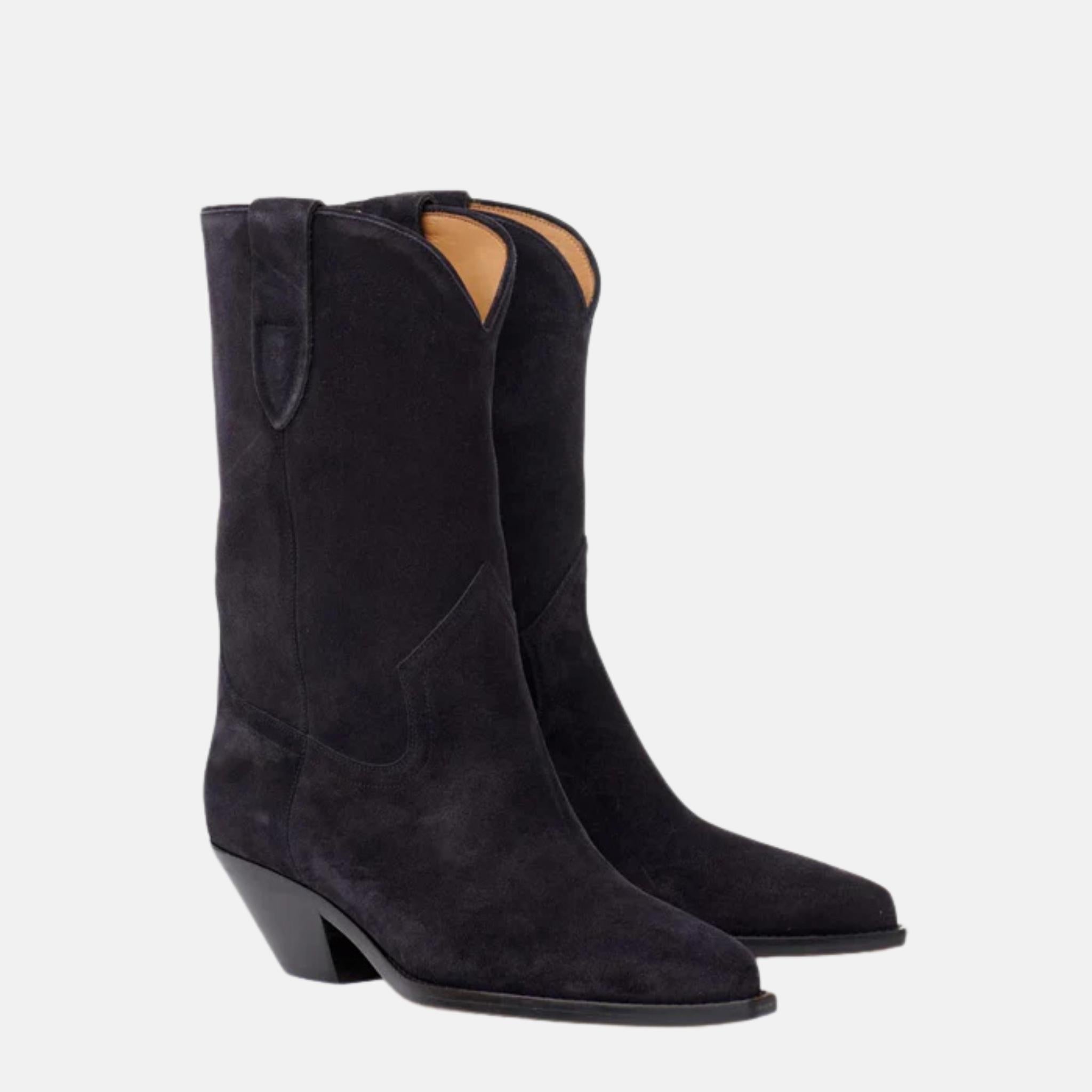 Isabel Marant Dahope Cowboy Boots In Suede Calfskin Leather, Black, Front