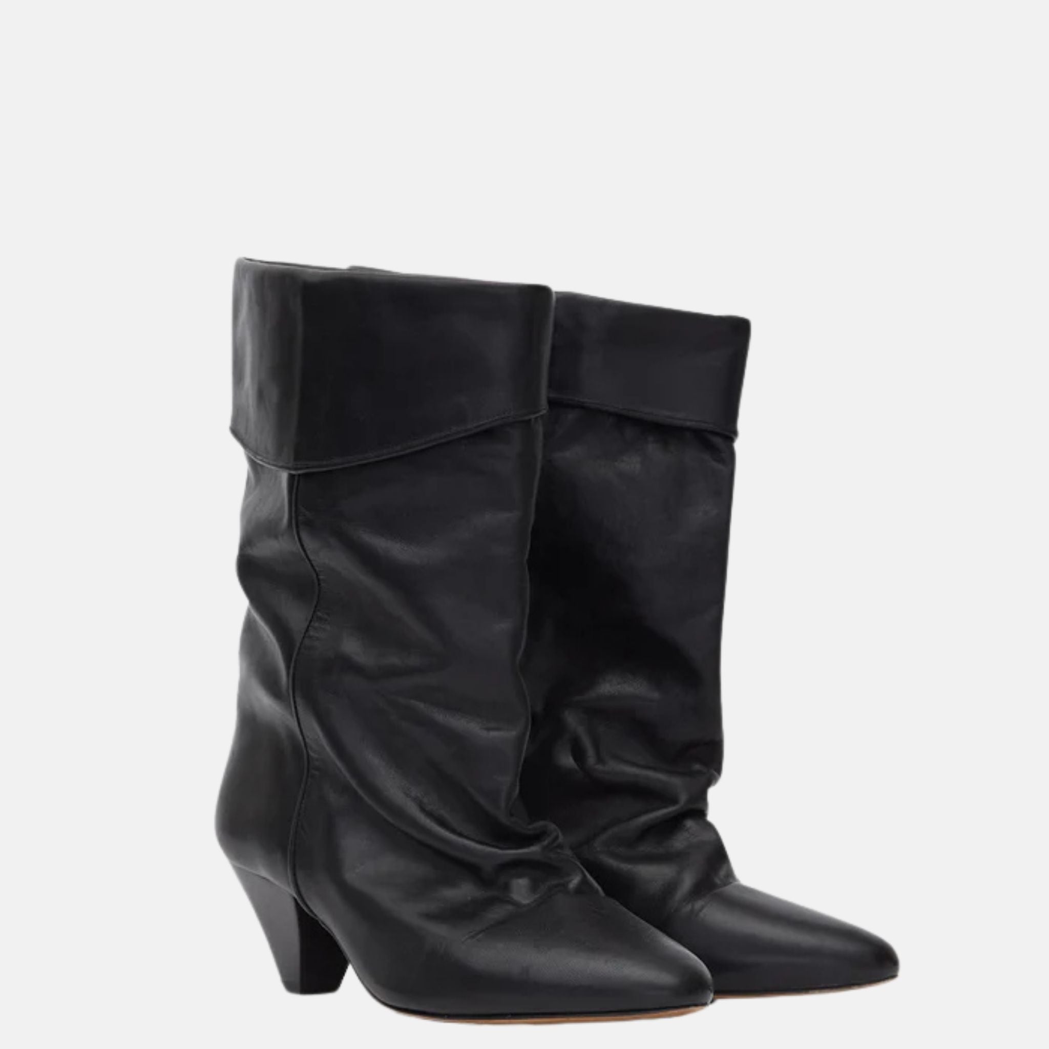 Isabel Marant Dalby Draped Boots In Calfskin Leather, Black, Front