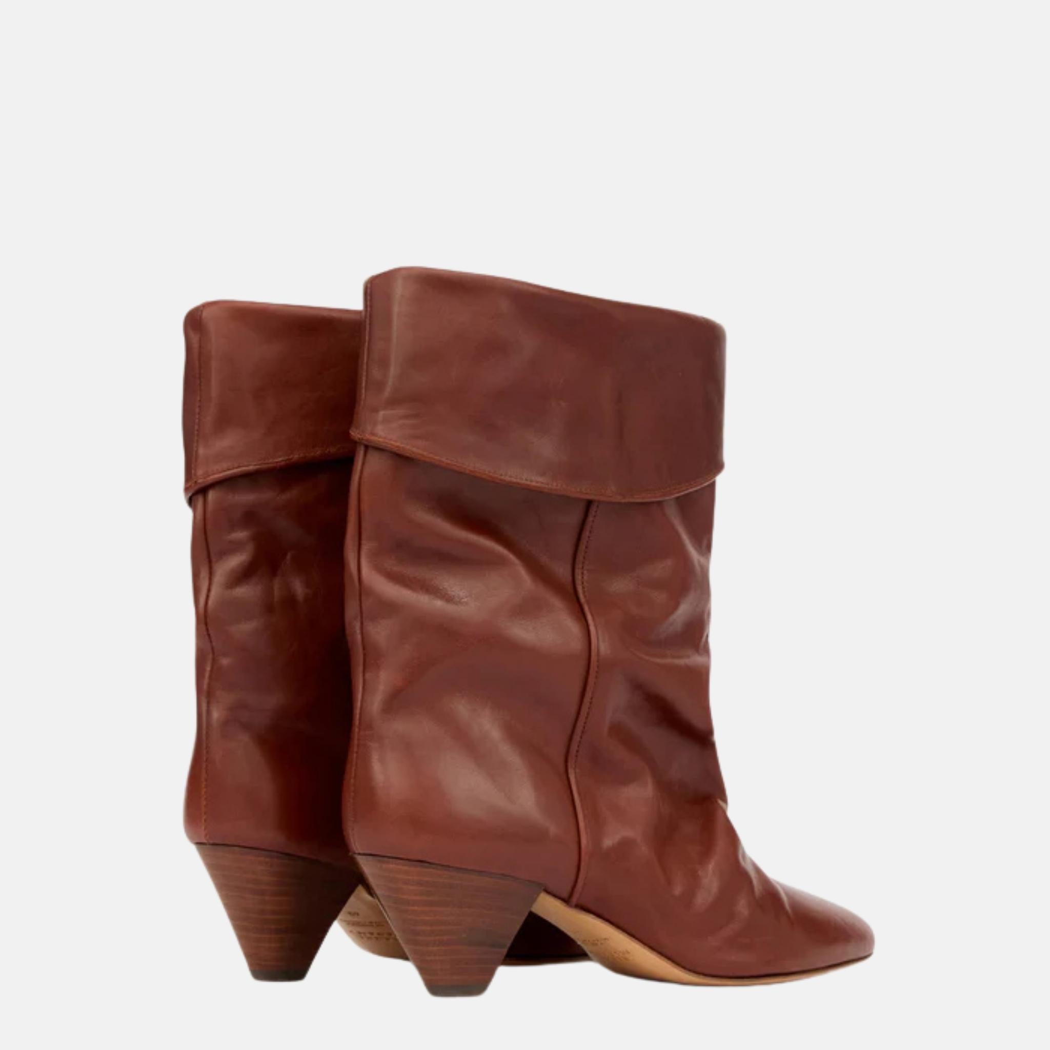 Isabel Marant Dalby Draped Boots In Calfskin Leather, Brown, Back
