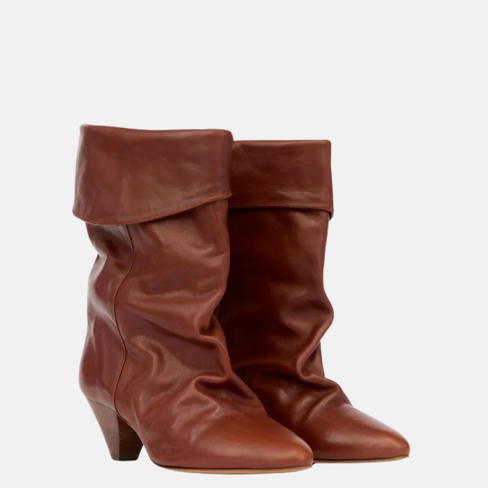 Isabel Marant Dalby Draped Boots In Calfskin Leather, Brown, Front