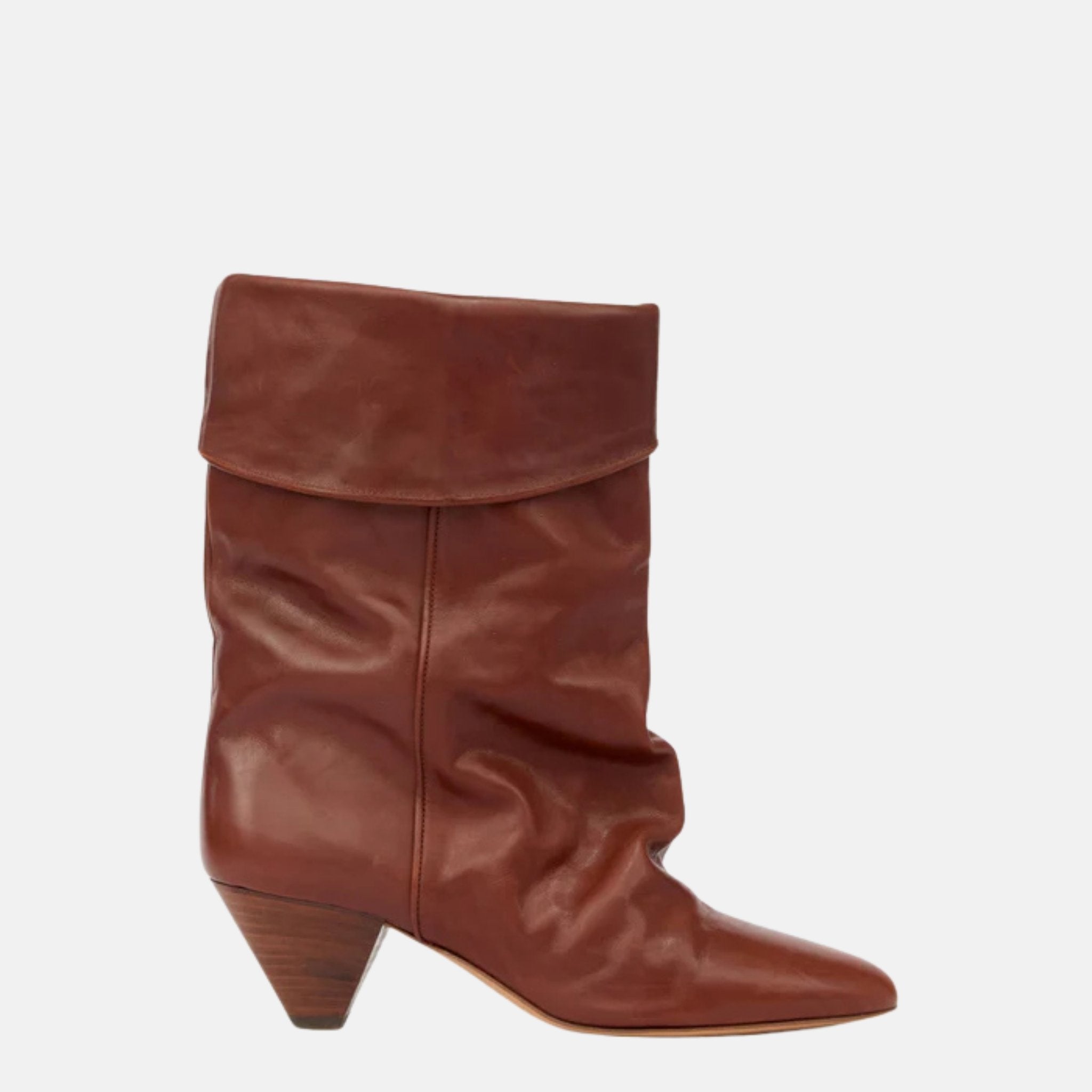 Isabel Marant Dalby Draped Boots In Calfskin Leather, Brown, Side