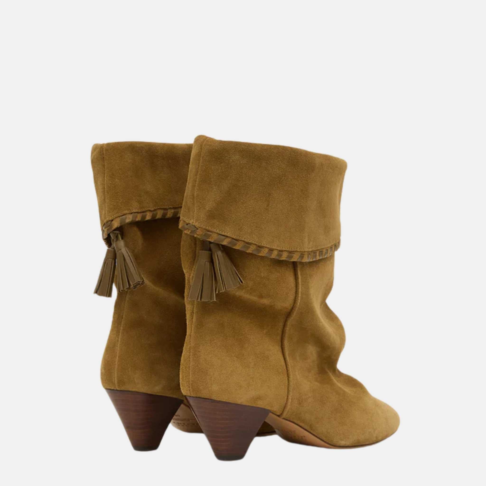 Isabel Marant Dalby Draped Boots In Suede Calfskin Leather, Sepia, Back