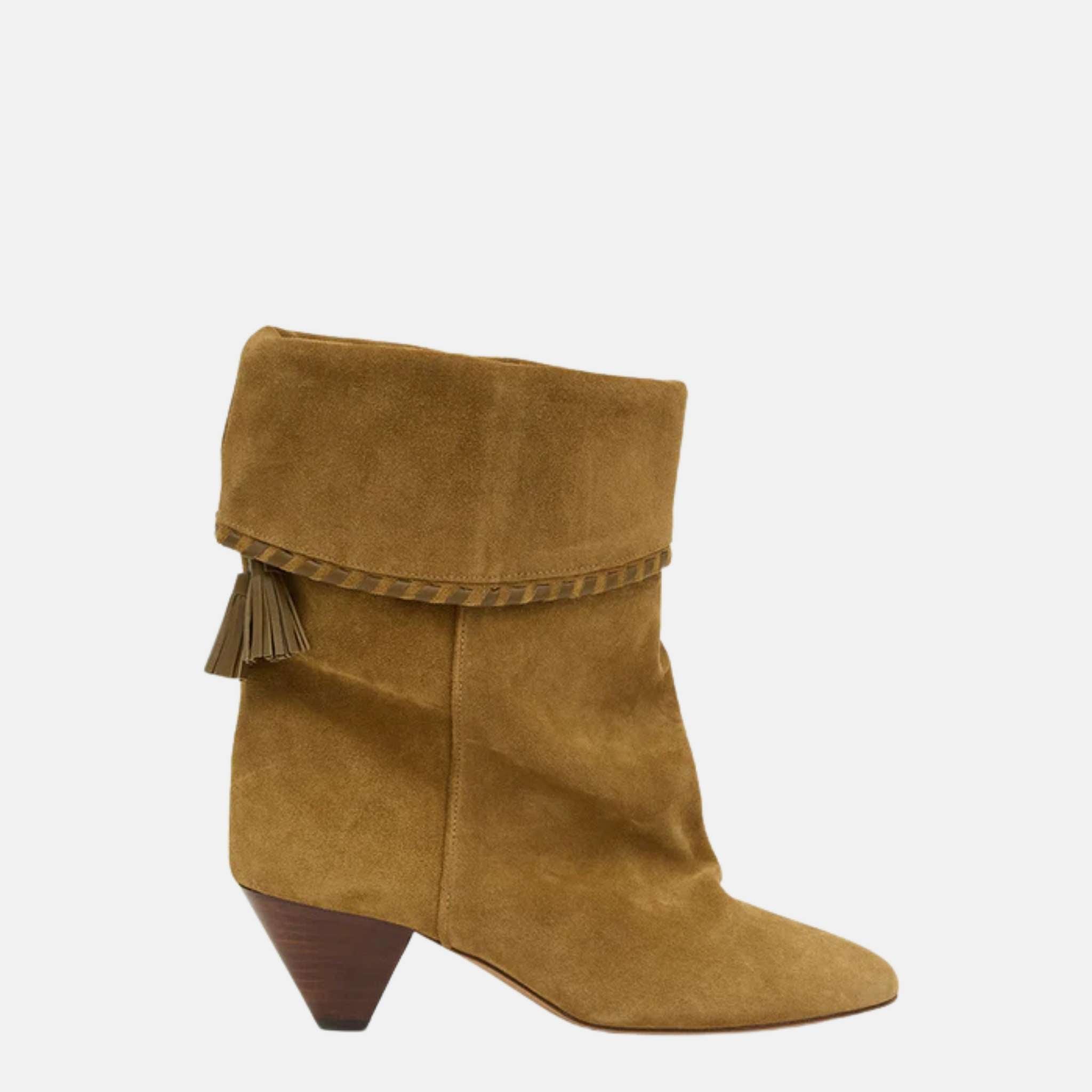 Isabel Marant Dalby Draped Boots In Suede Calfskin Leather, Sepia, Side