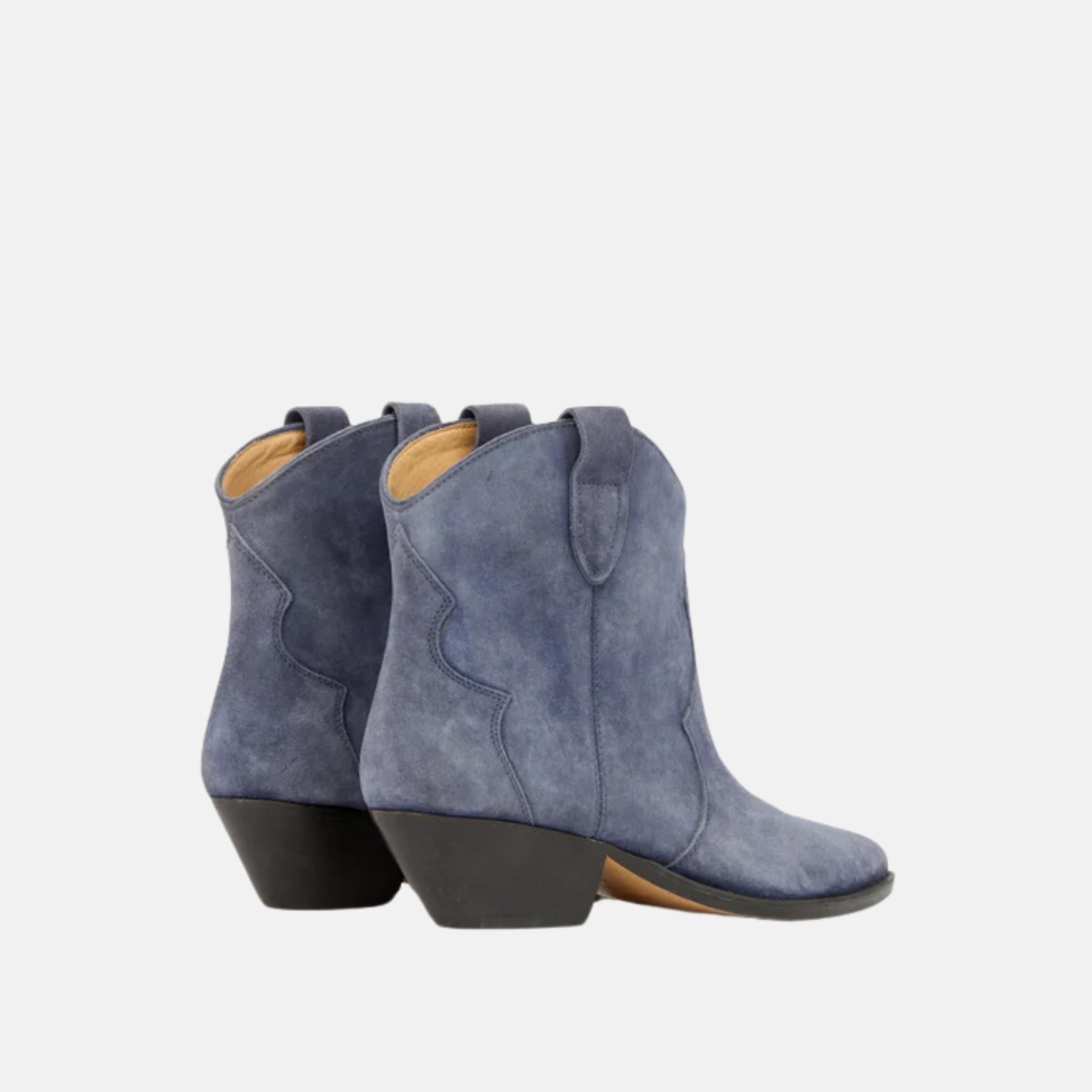 Isabel Marant Dewina Cowboy Boots In Suede Calfskin Leather, Blue, Back