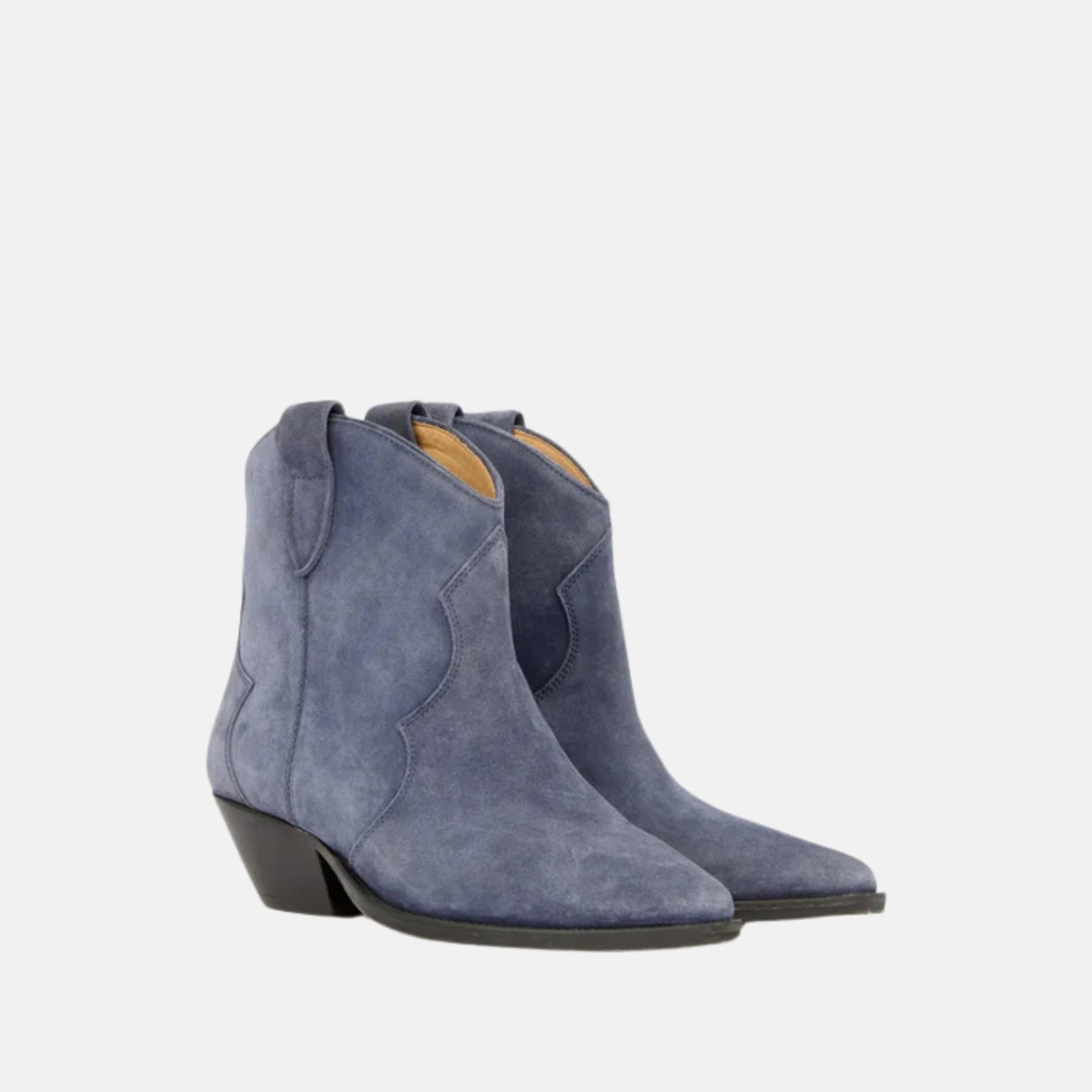 Isabel Marant Dewina Cowboy Boots In Suede Calfskin Leather, Blue, Front