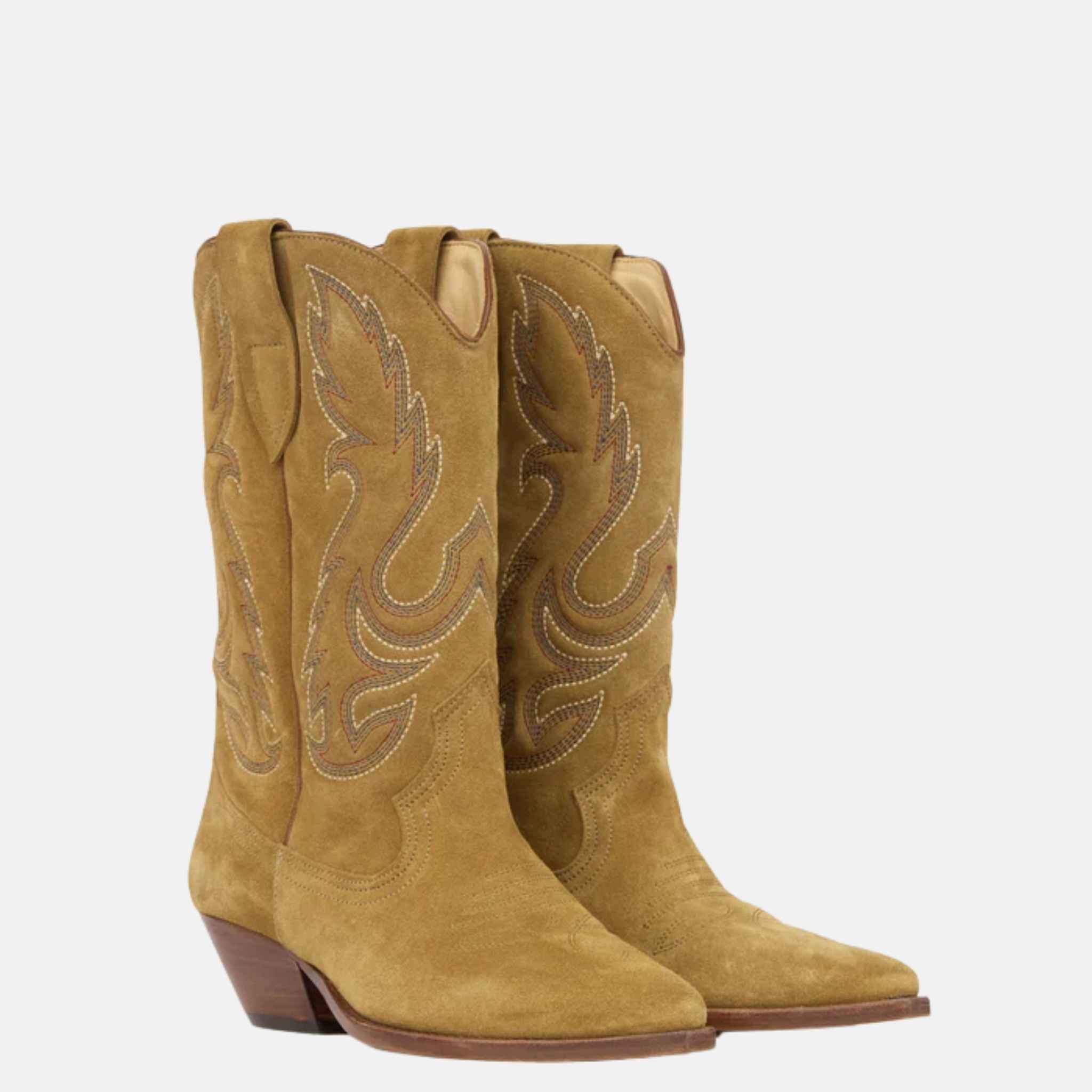 Isabel Marant Duerto Cowboy Boots In Embroidered Suede Calfskin, Front