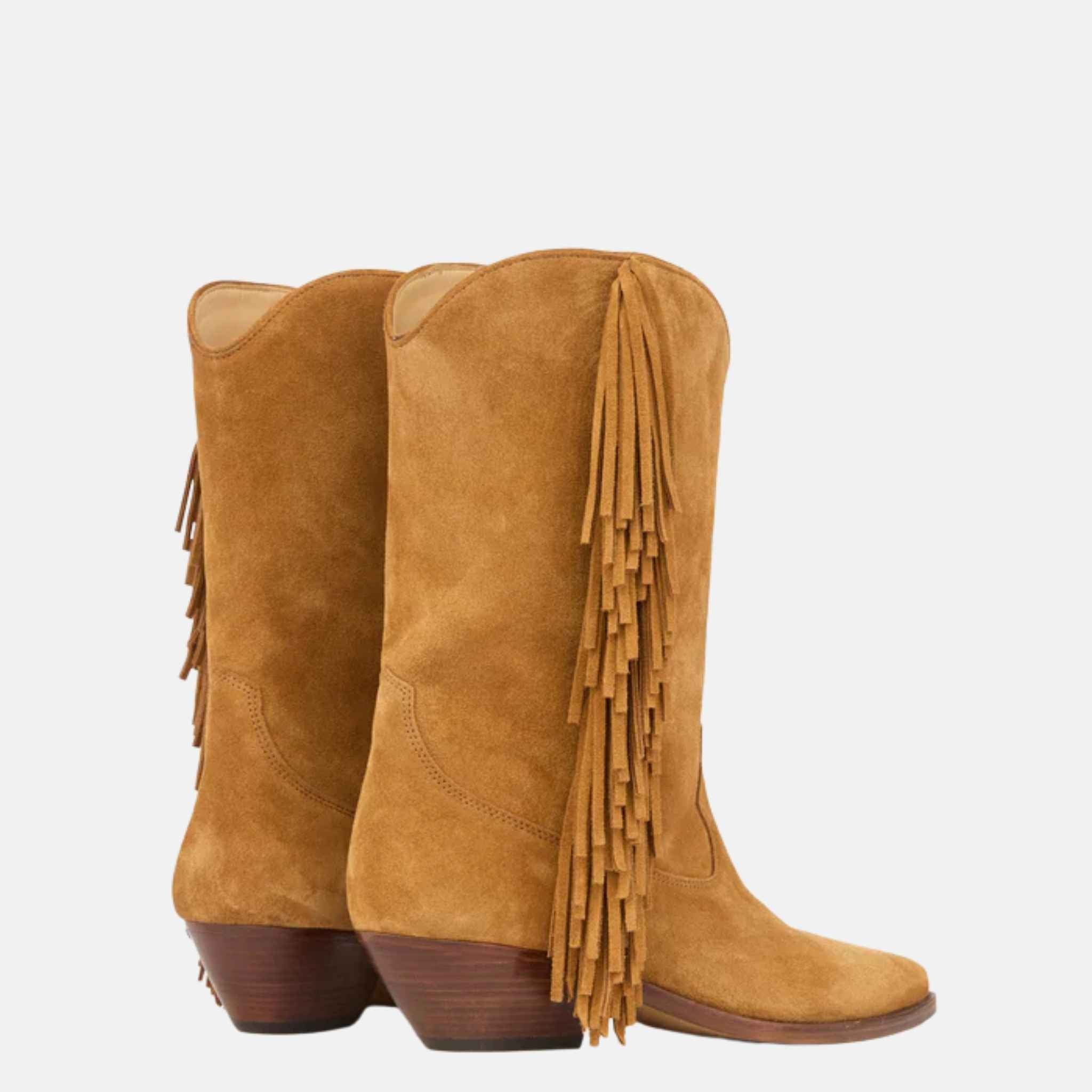 Isabel Marant Duerto Cowboy Boots In Fringed Suede Calfskin, Back