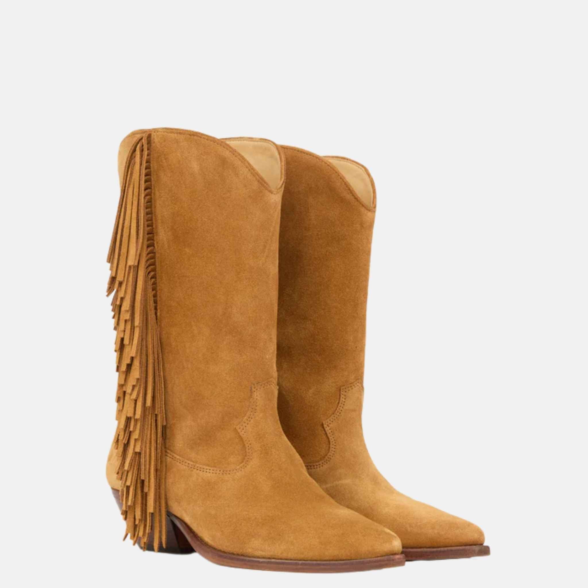 Isabel Marant Duerto Cowboy Boots In Fringed Suede Calfskin, Front