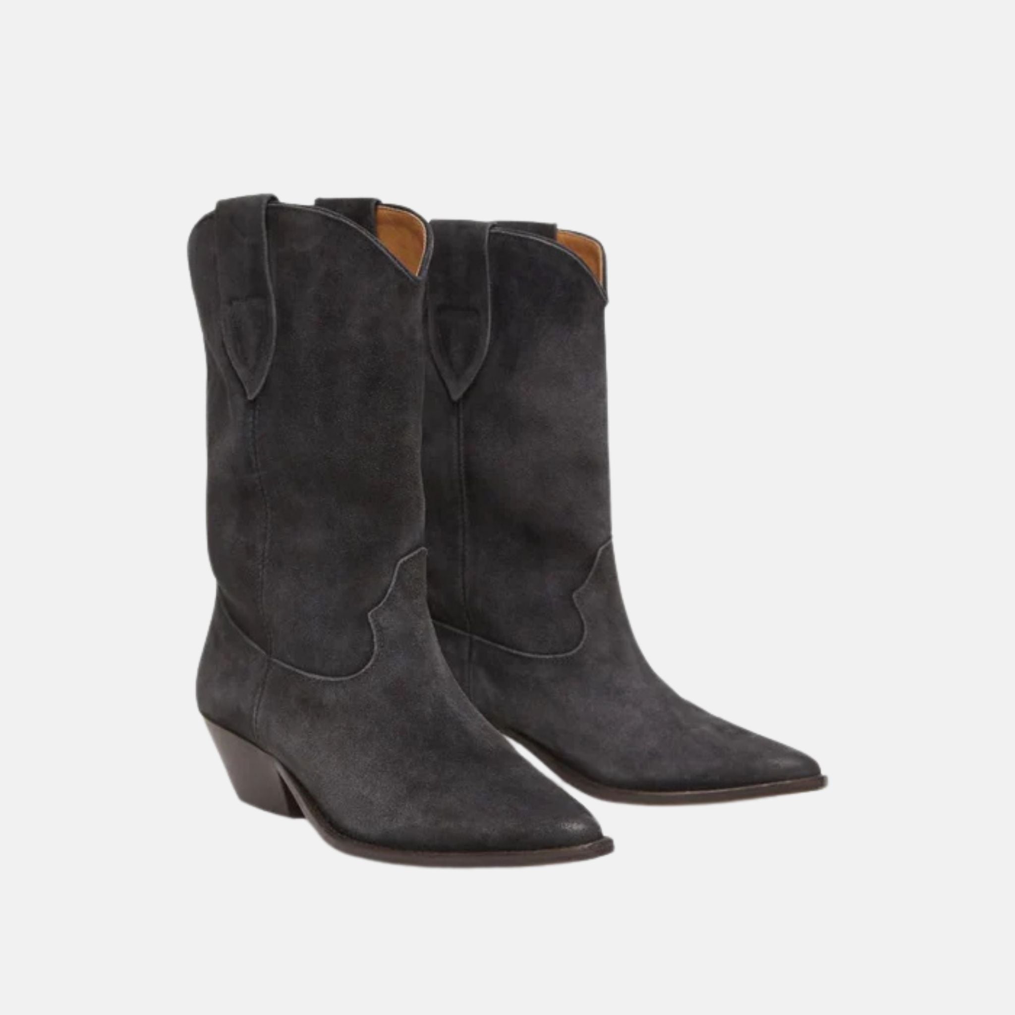 Isabel Marant Duerto Suede Calfskin Leather Cowboy Boots, Black, Front