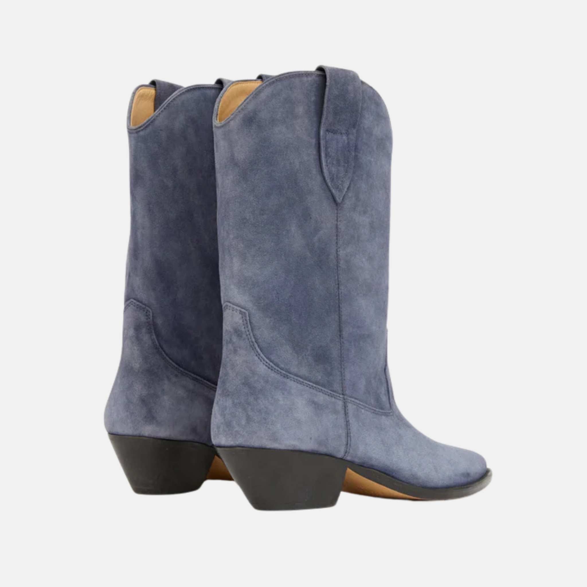 Isabel Marant Duerto Suede Calfskin Leather Cowboy Boots, Blue, Back
