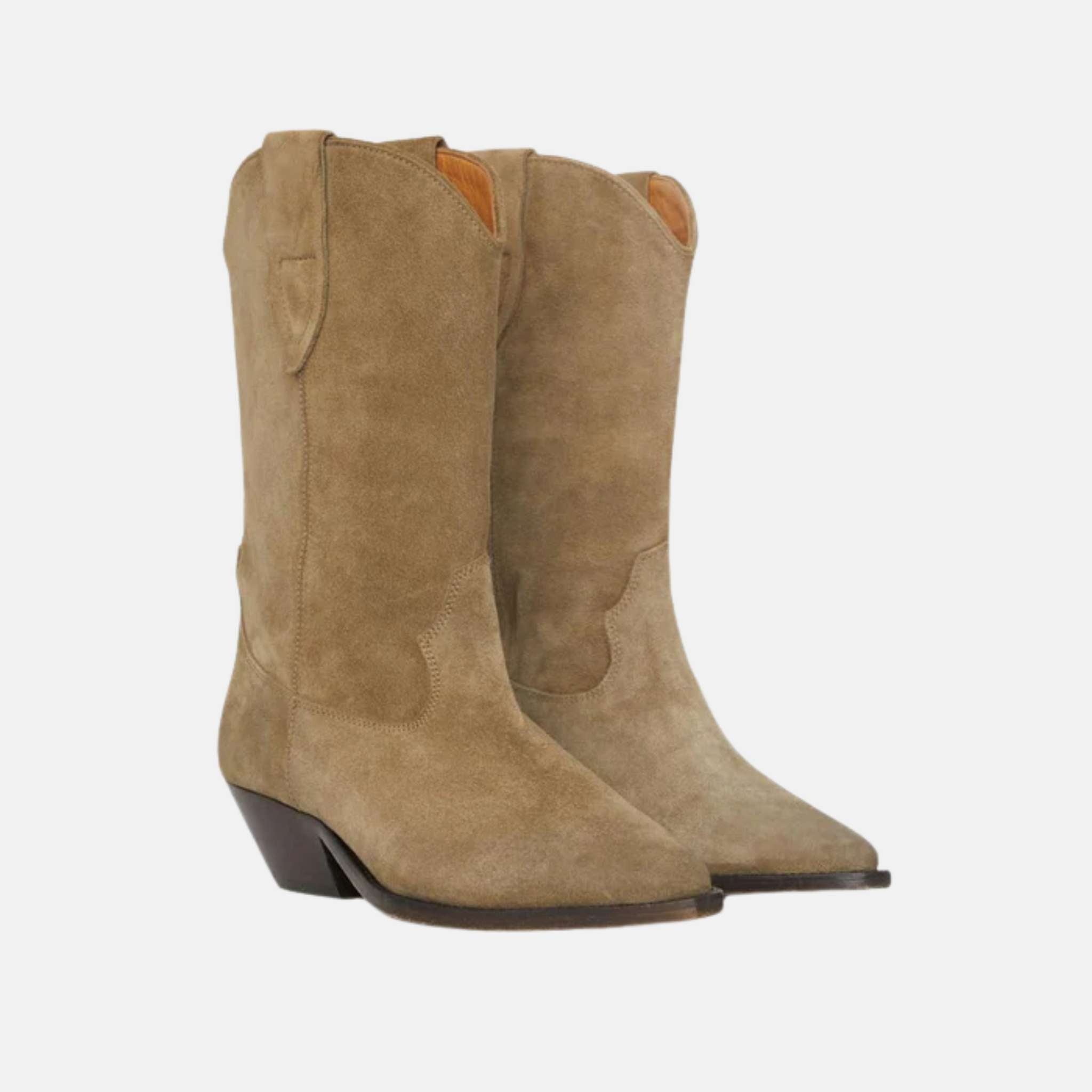 Isabel Marant Duerto Suede Calfskin Leather Cowboy Boots, Taupe, Front