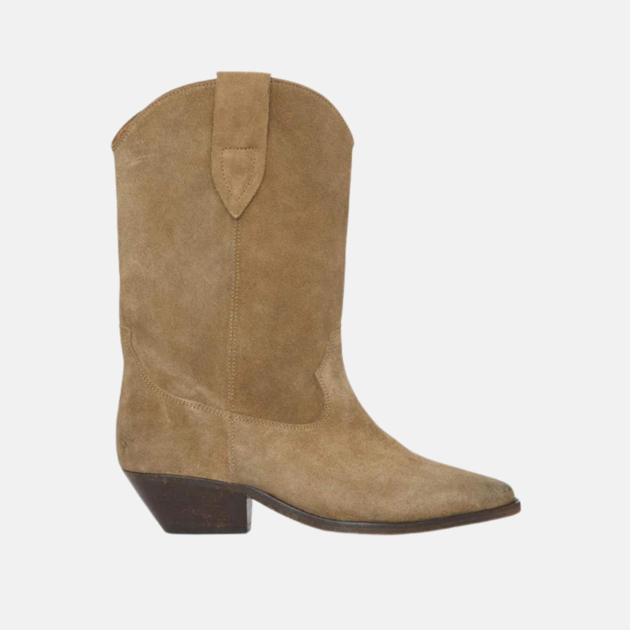 Isabel Marant Duerto Suede Calfskin Leather Cowboy Boots, Taupe, Side