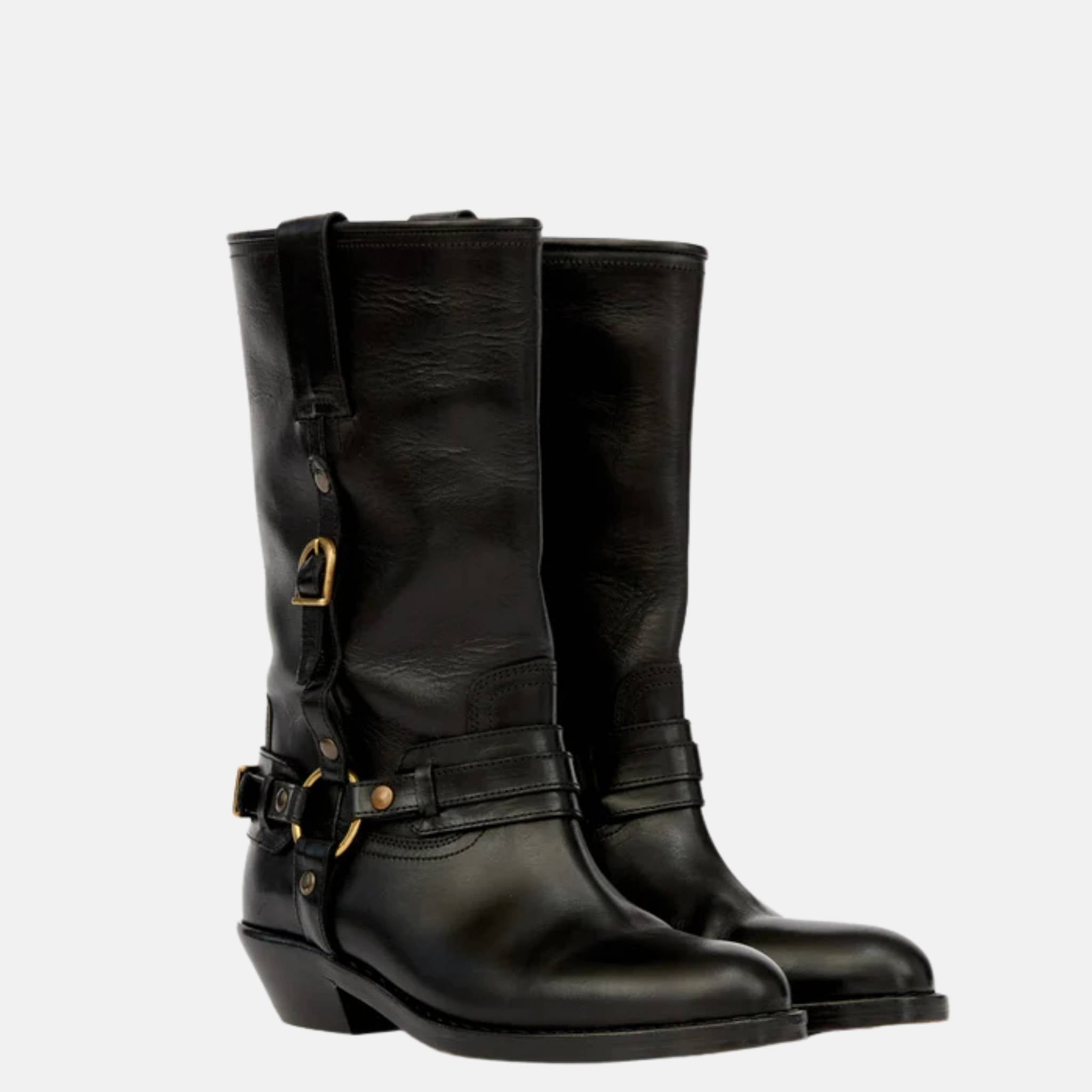 Isabel Marant Heiko Camargue Boots In Leather With Straps, Front