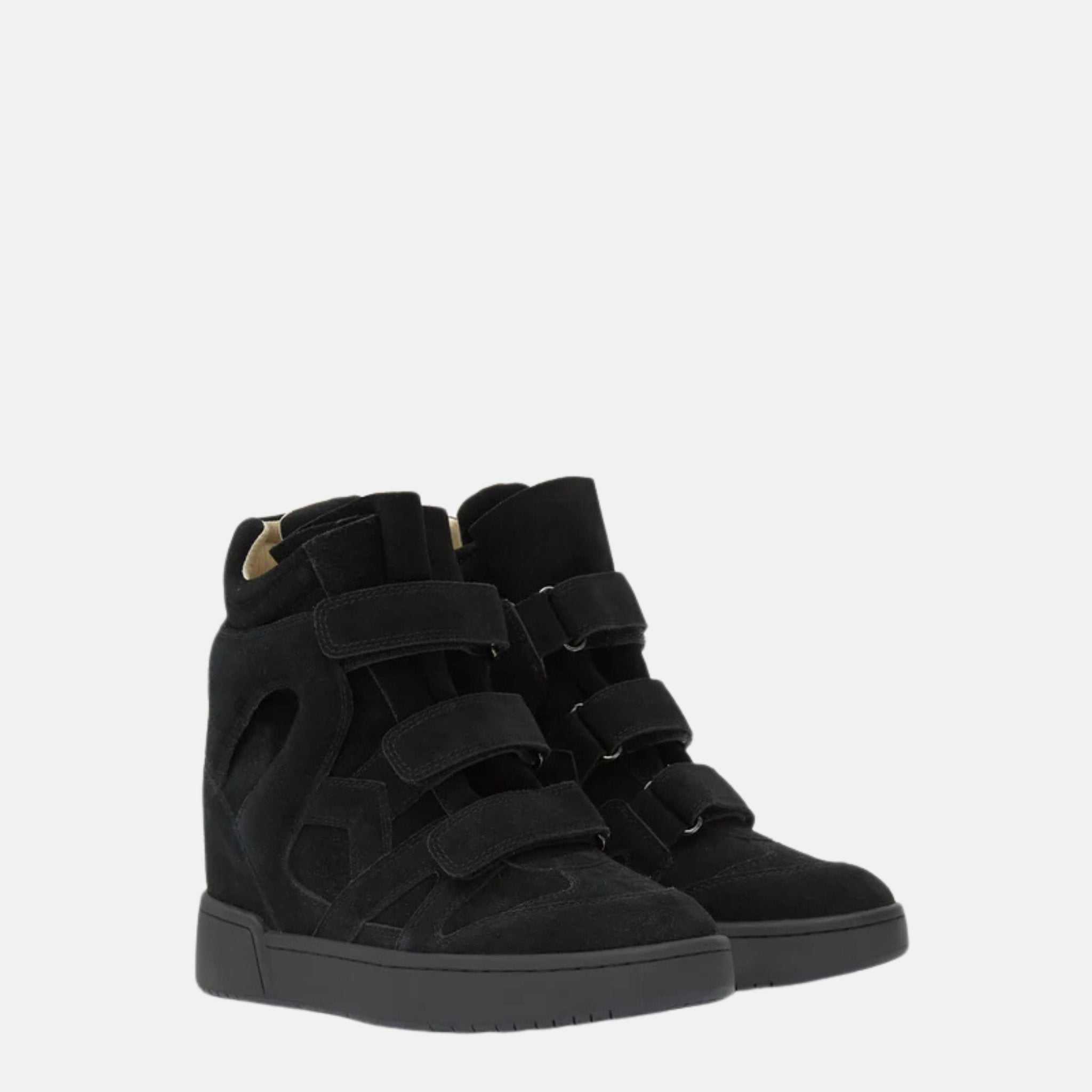 Isabel Marant IM3 High Top Wedge Sneakers In Leather, Black, Front