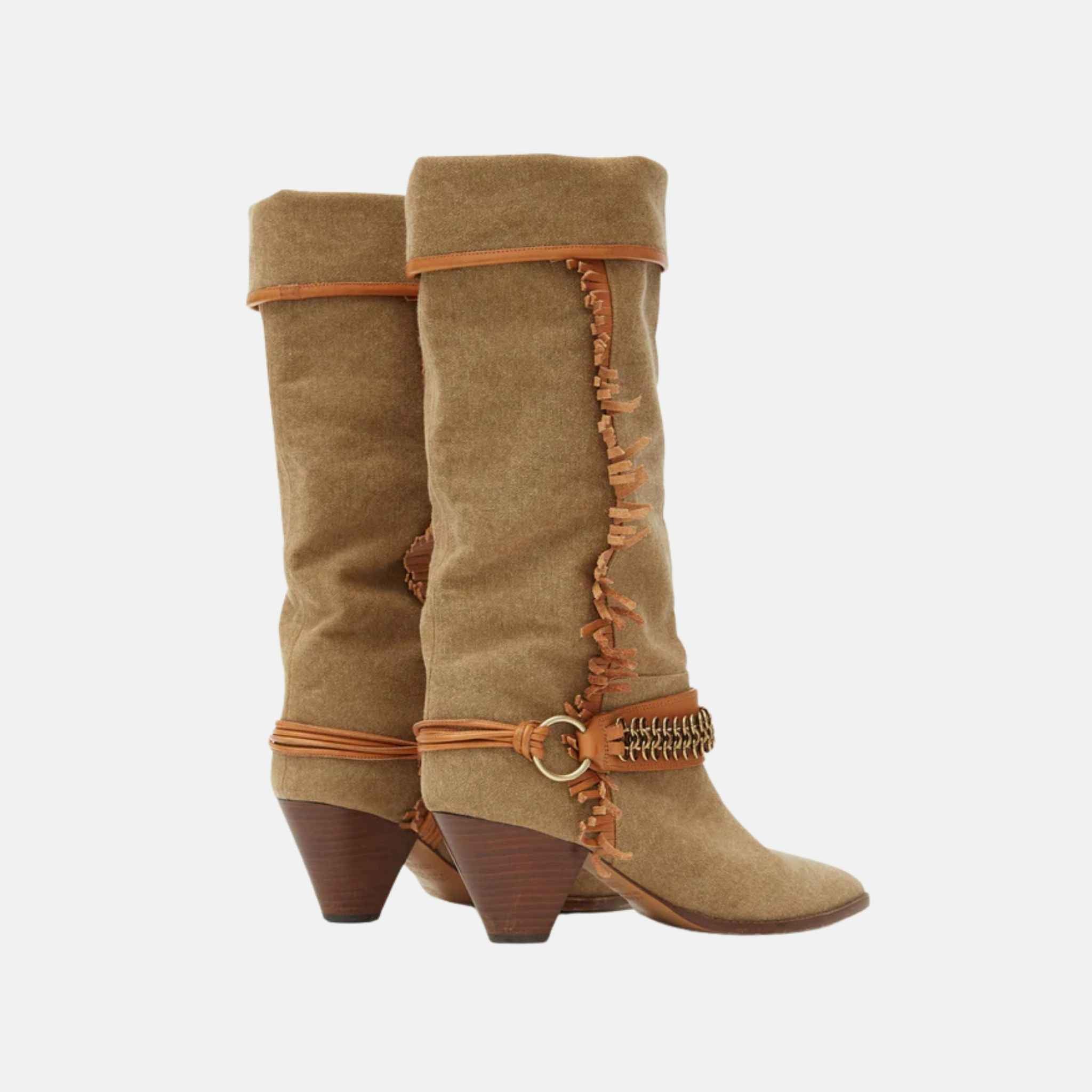 Isabel Marant Levon Cowboy Boots In Fabric And Leather, Back