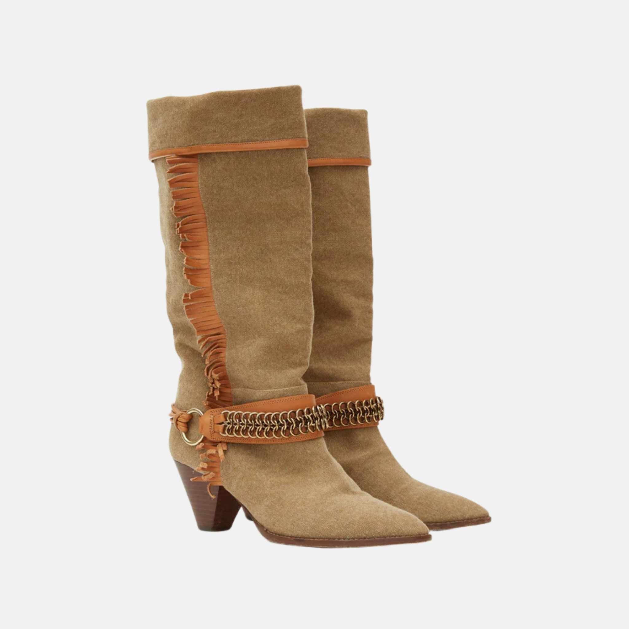Isabel Marant Levon Cowboy Boots In Fabric And Leather, Front