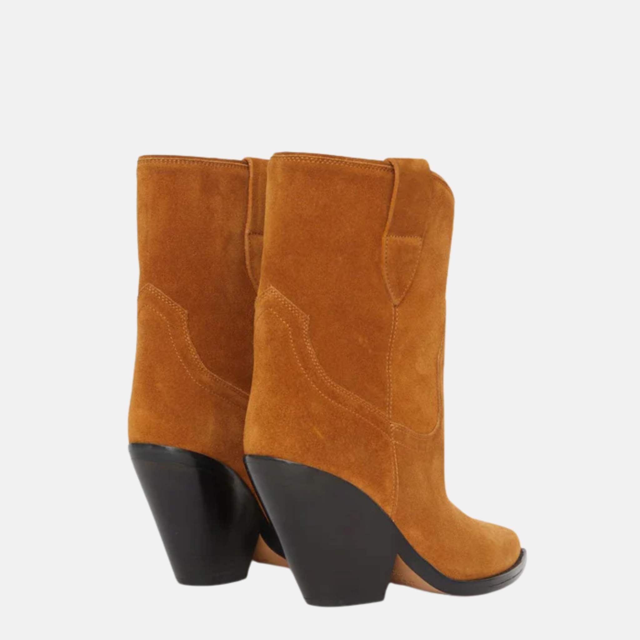 Isabel Marant Leyane Cowboy Boots In Suede Calfskin Leather, Cognac, Back