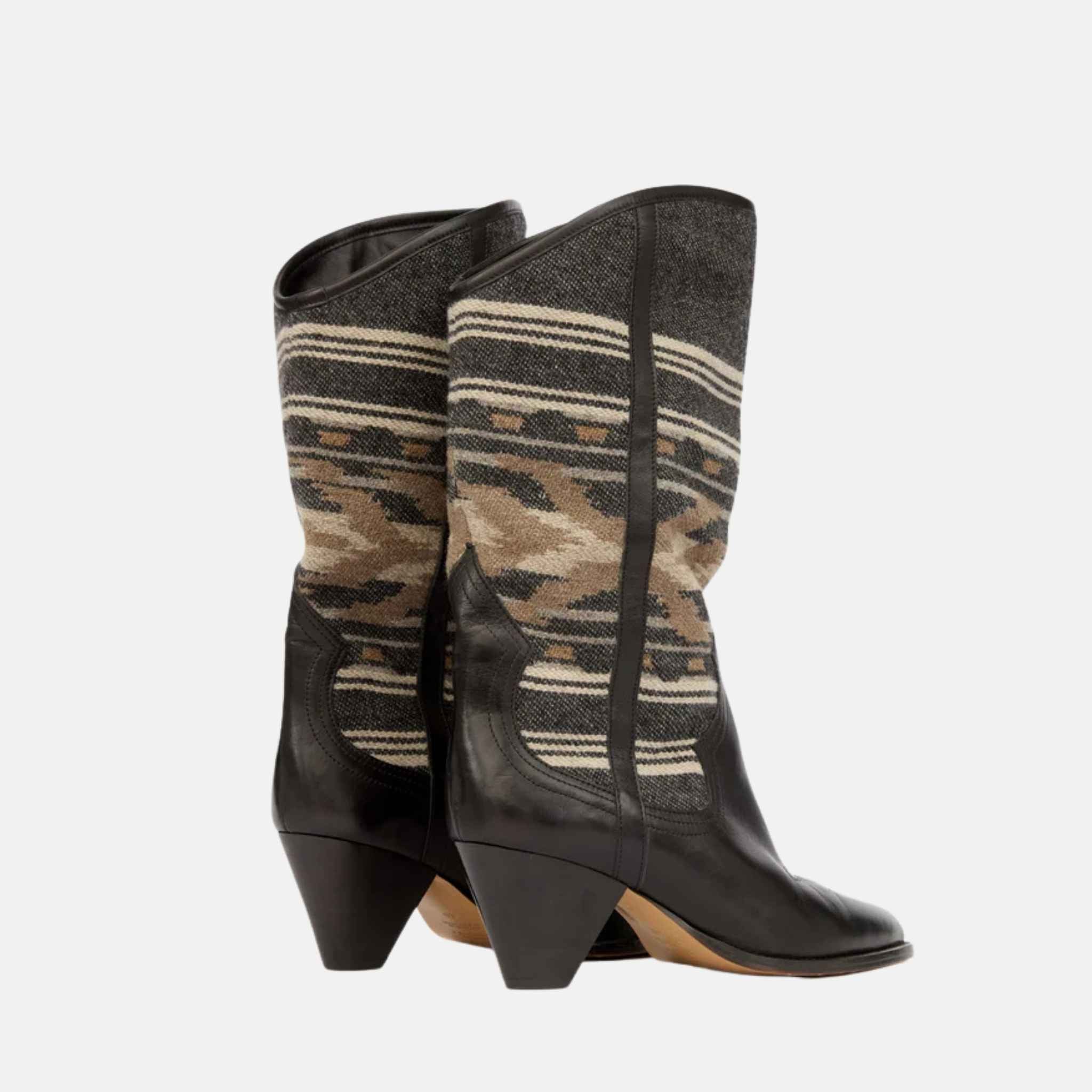 Isabel Marant Lijita Cowboy Boots In Leather And Jacquard, Back