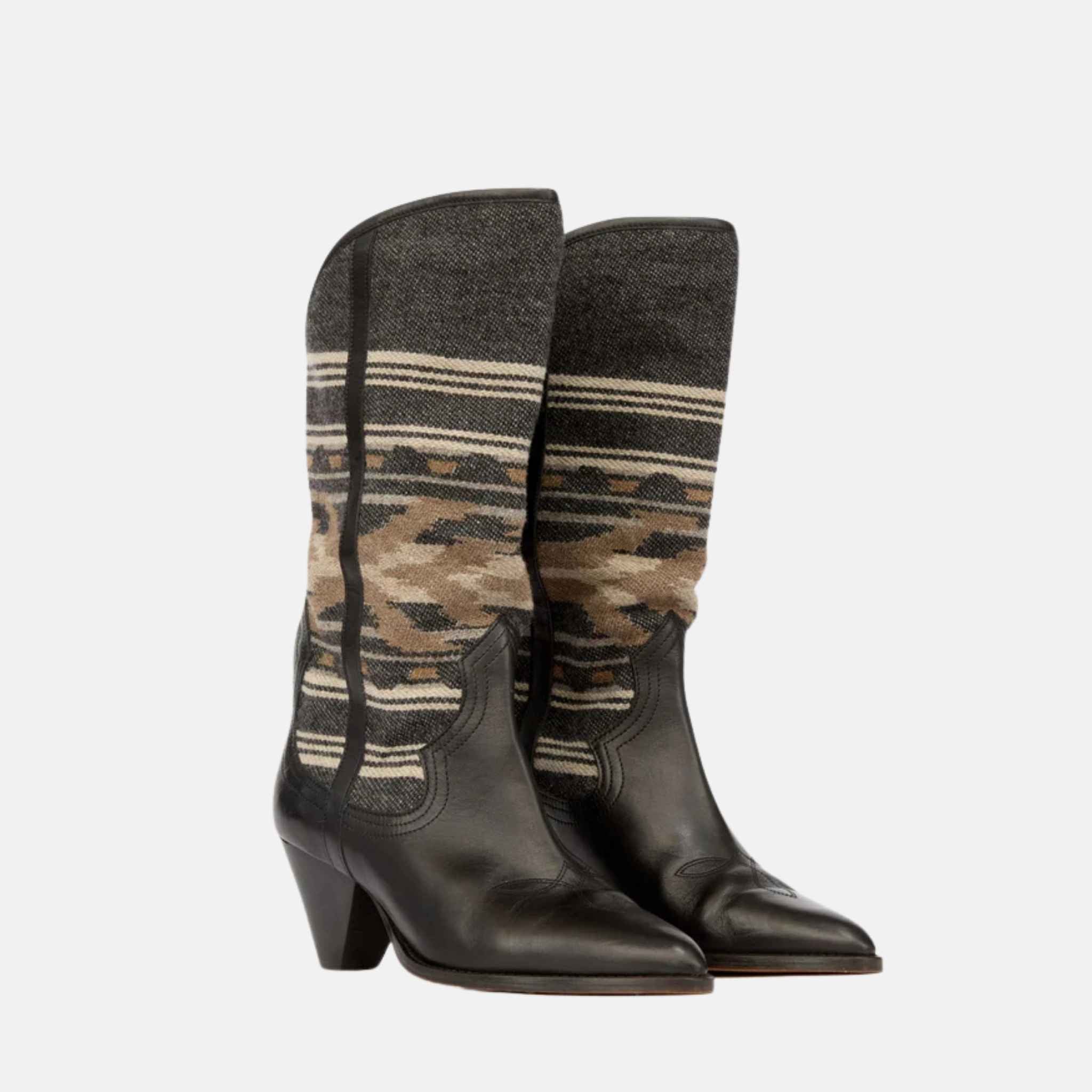 Isabel Marant Lijita Cowboy Boots In Leather And Jacquard, Front