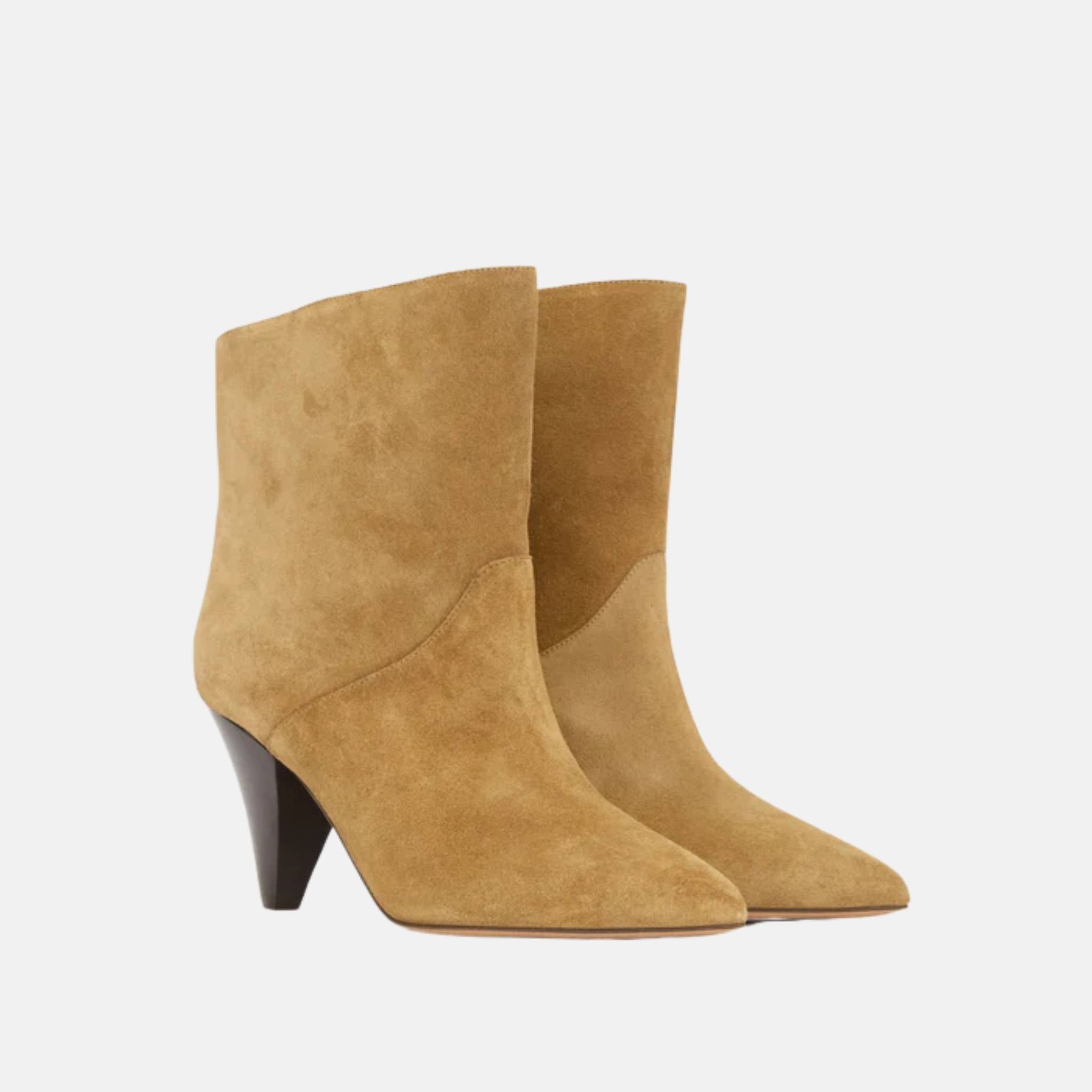Isabel Marant Loline Boots In Suede Calfskin Leather, Sepia, Front
