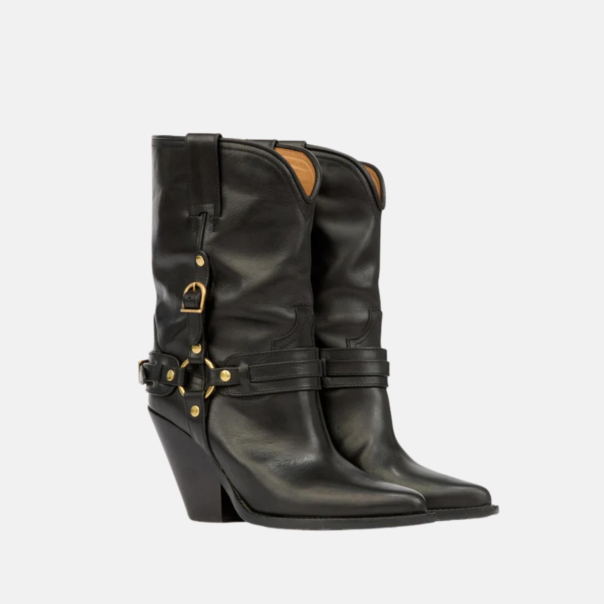 Isabel Marant Lyka Cowboy Boots In Leather With Straps, Front