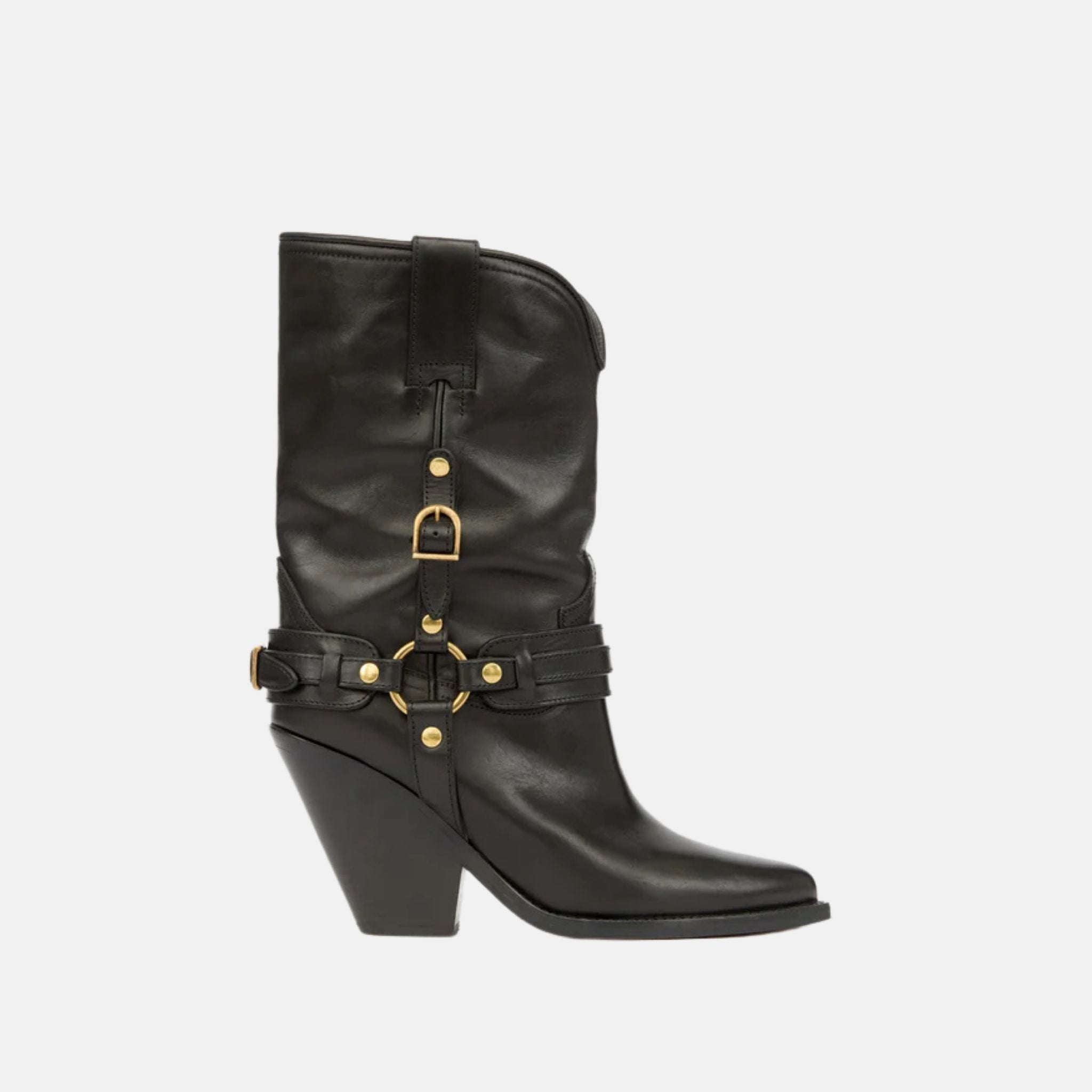 Isabel Marant Lyka Cowboy Boots In Leather With Straps, Side