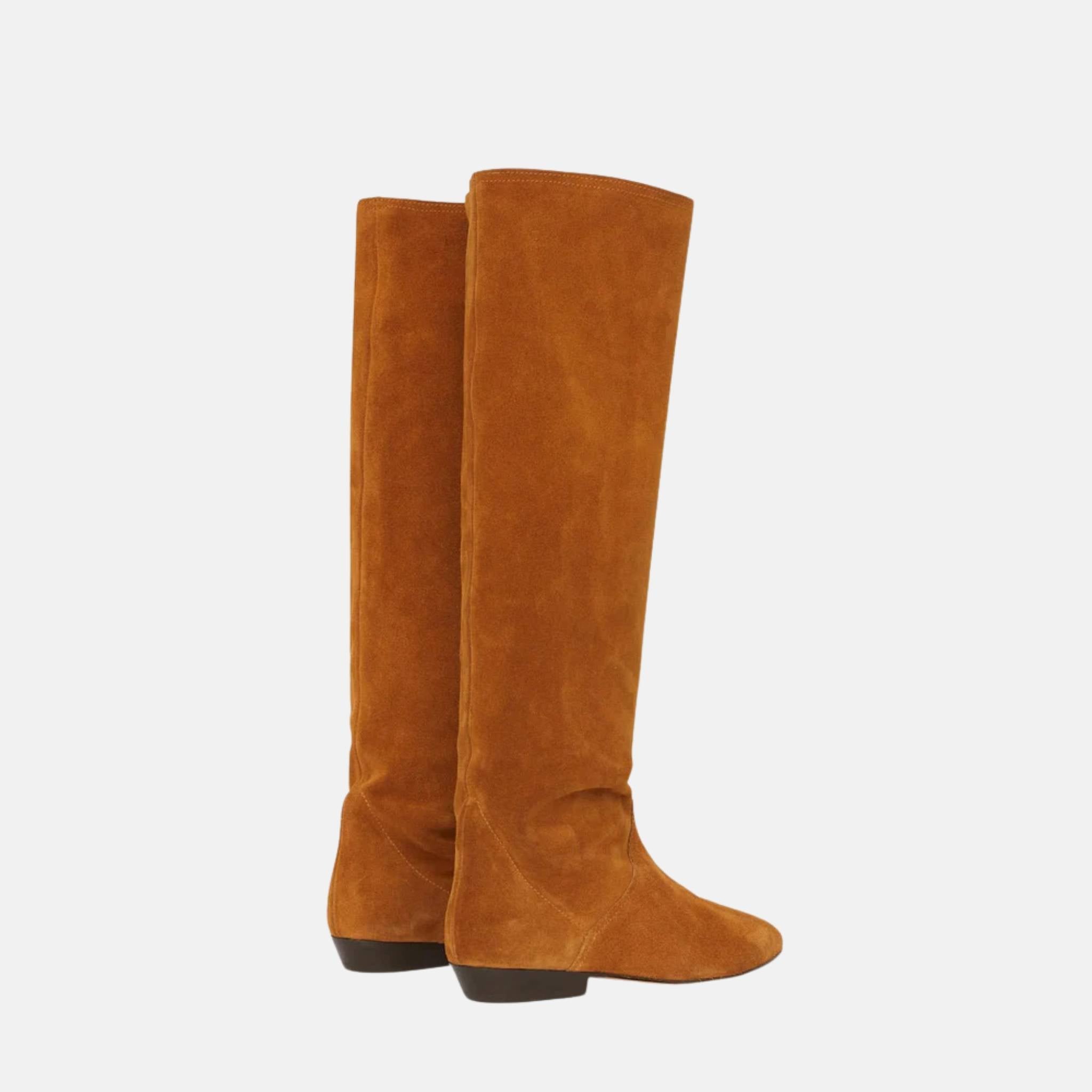 Isabel Marant Sayla Flat Boots In Suede Leather, Cognac, Back