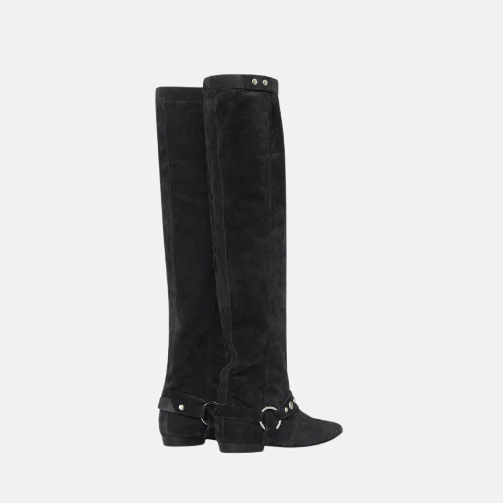 Isabel Marant Selize Flat Heeled Thigh Boots In Suede Calfskin Leather, Black, Back
