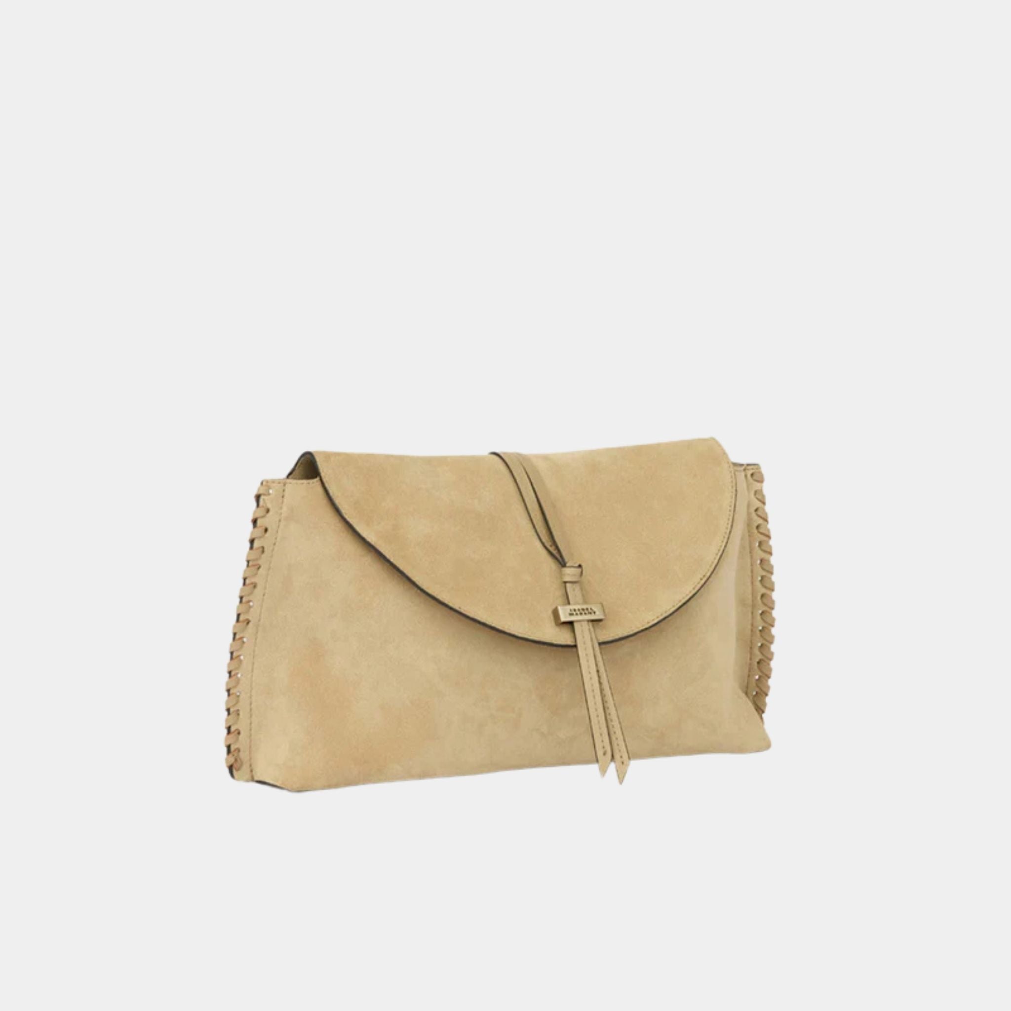 Isabel Marant Silao Braided Suede Calfskin Leather Clutch Bag, Light Beige, Side